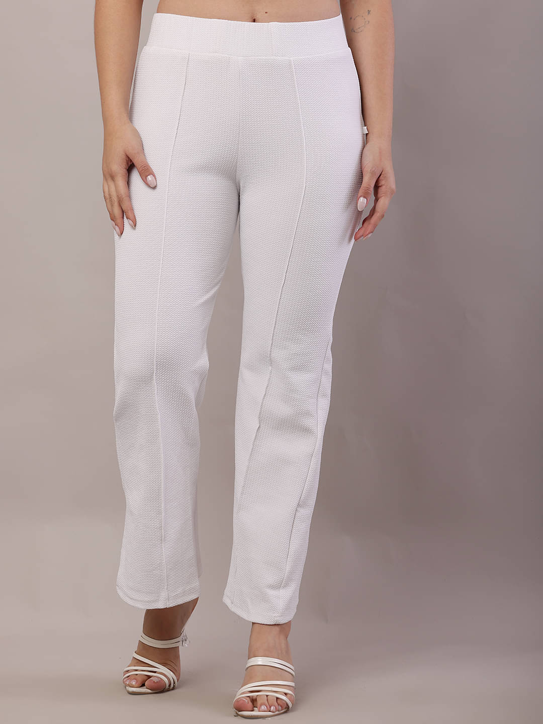    			risemax Pack of 1 Polyester Regular Women's Casual Pants ( White )