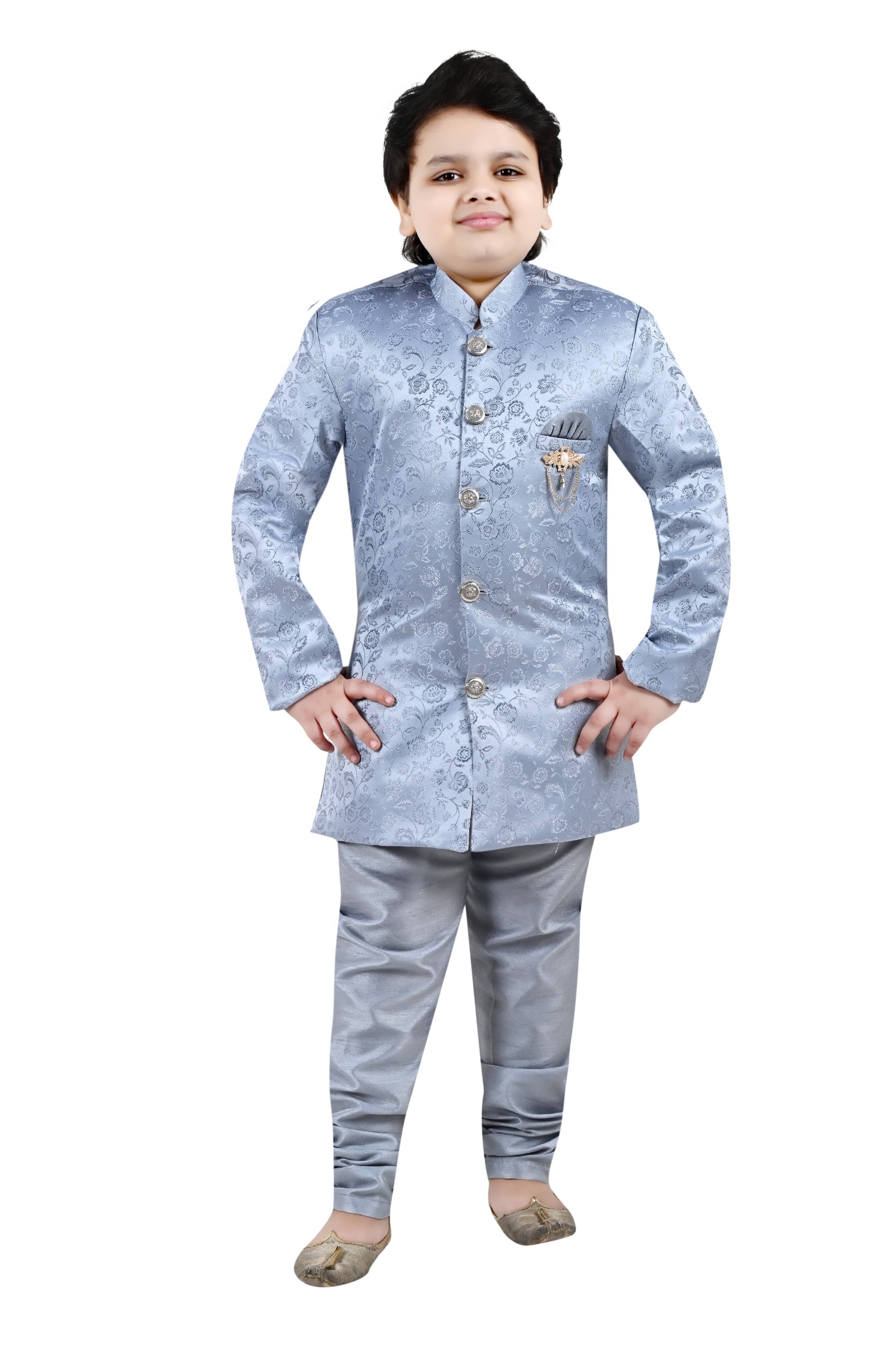 Arshia Fashions Boys Cotton Blend Floral - Pattern Sherwani ( Grey , Pack of 1 ) - Kurtas & Kurta Sets | Buy online on ZillyBuy