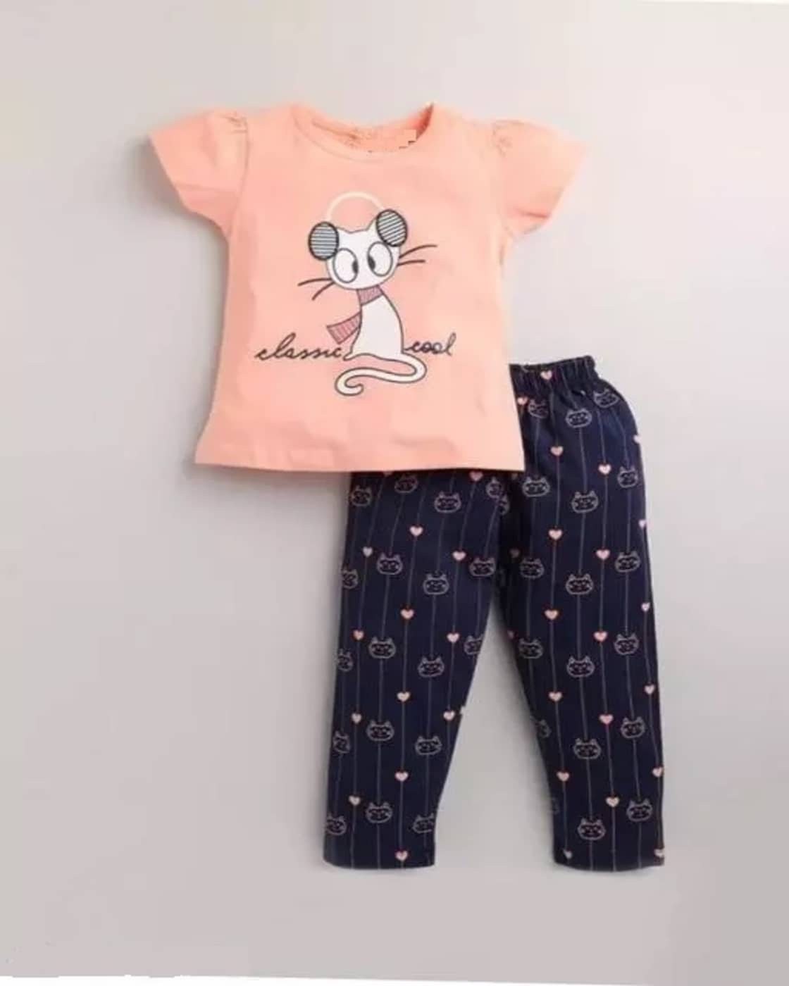CUTEVIBE Pack of 1 Baby Girls 100% Cotton T-shirt & Pants ( PeachPuff )