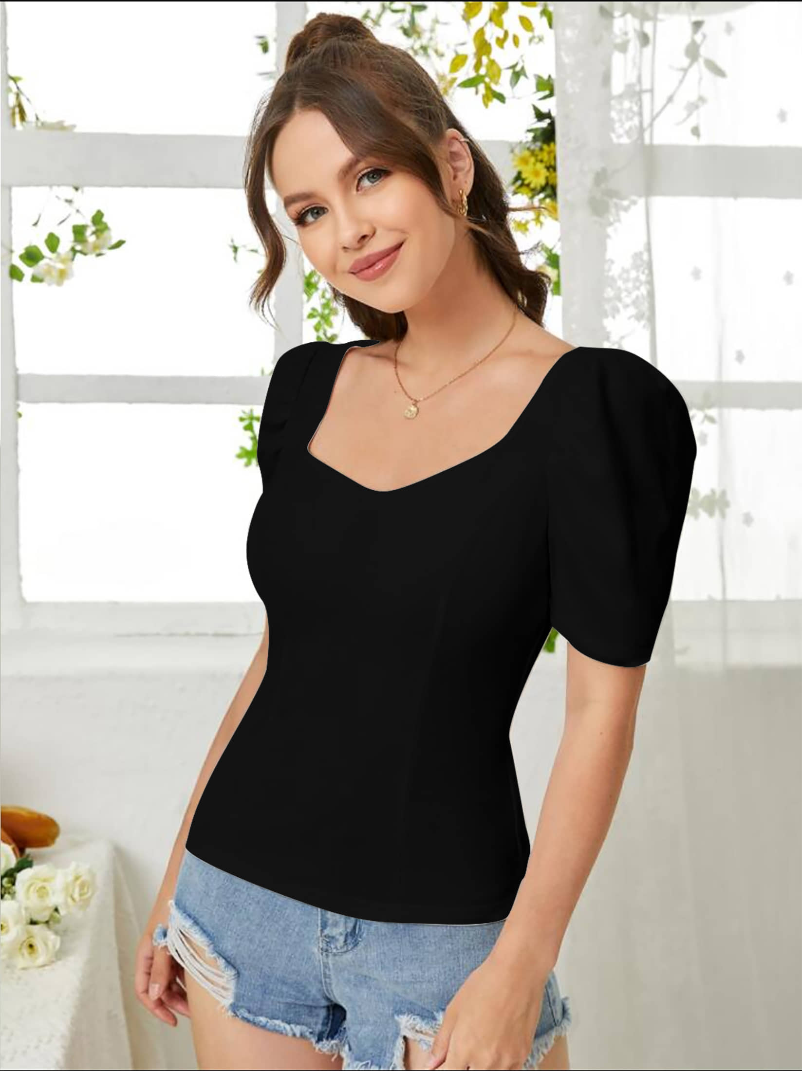 Dream Beauty Fashion Women's Polyester Regular Top ( Black )