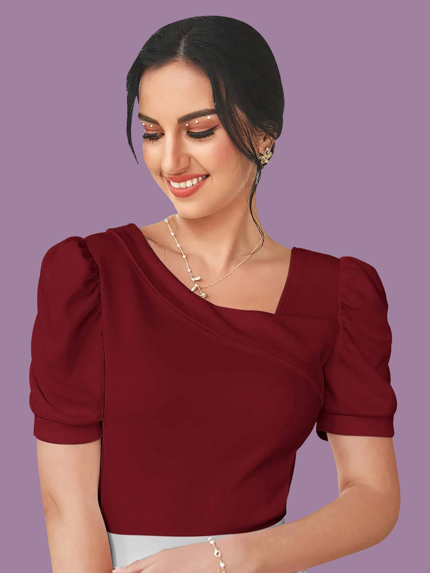 Dream Beauty Fashion Women's Polyester Regular Top ( Maroon )     			Dream Beauty Fashion Women's Polyester Regular Top ( Maroon )