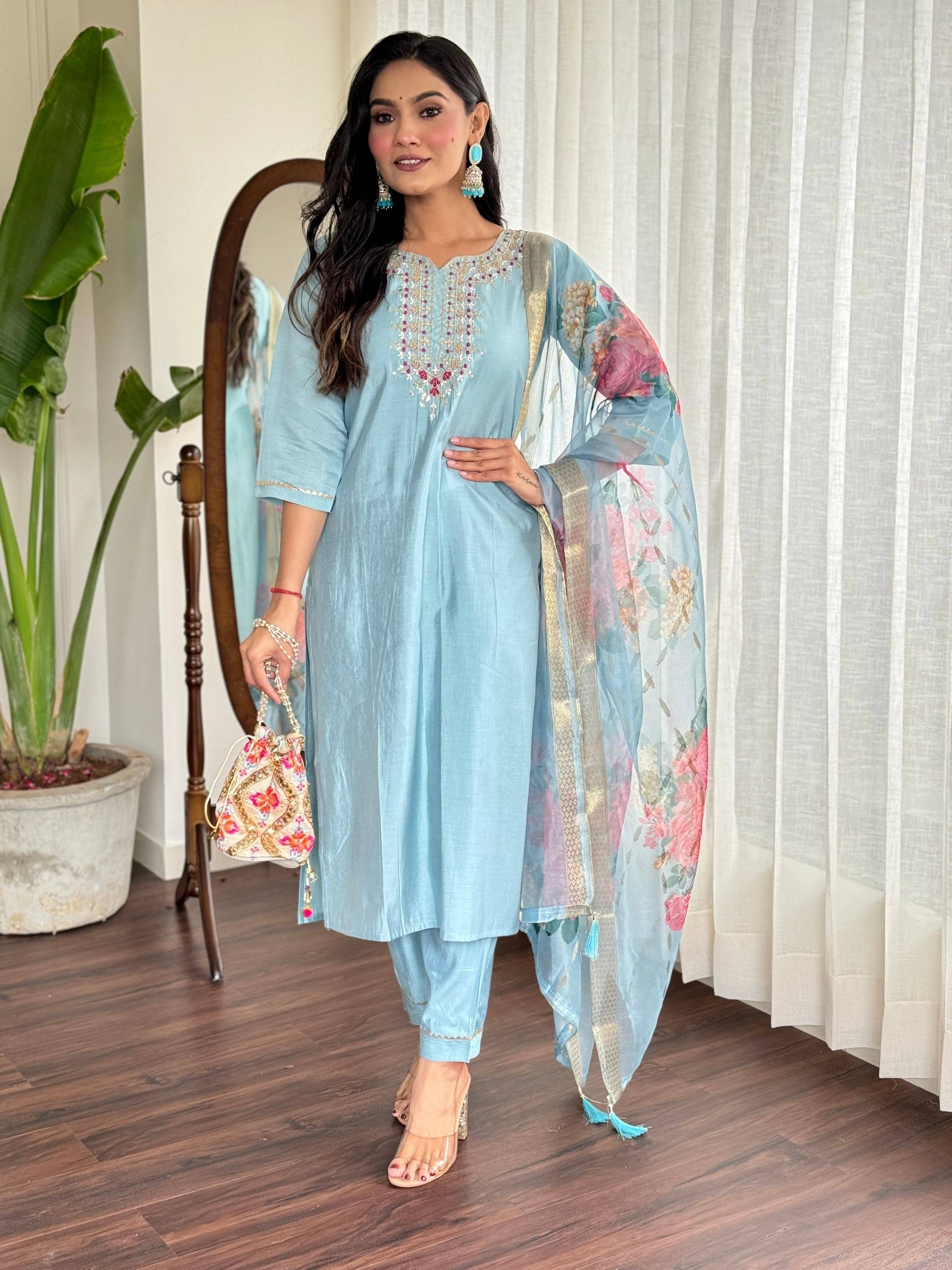 Eeloo Viscose Embroidered Kurti With Pants Women's Stitched Salwar Suit - Grey ( Pack of 1 ) Eeloo Viscose Embroidered Kurti With Pants Women's Stitched Salwar Suit - Grey ( Pack of 1 )