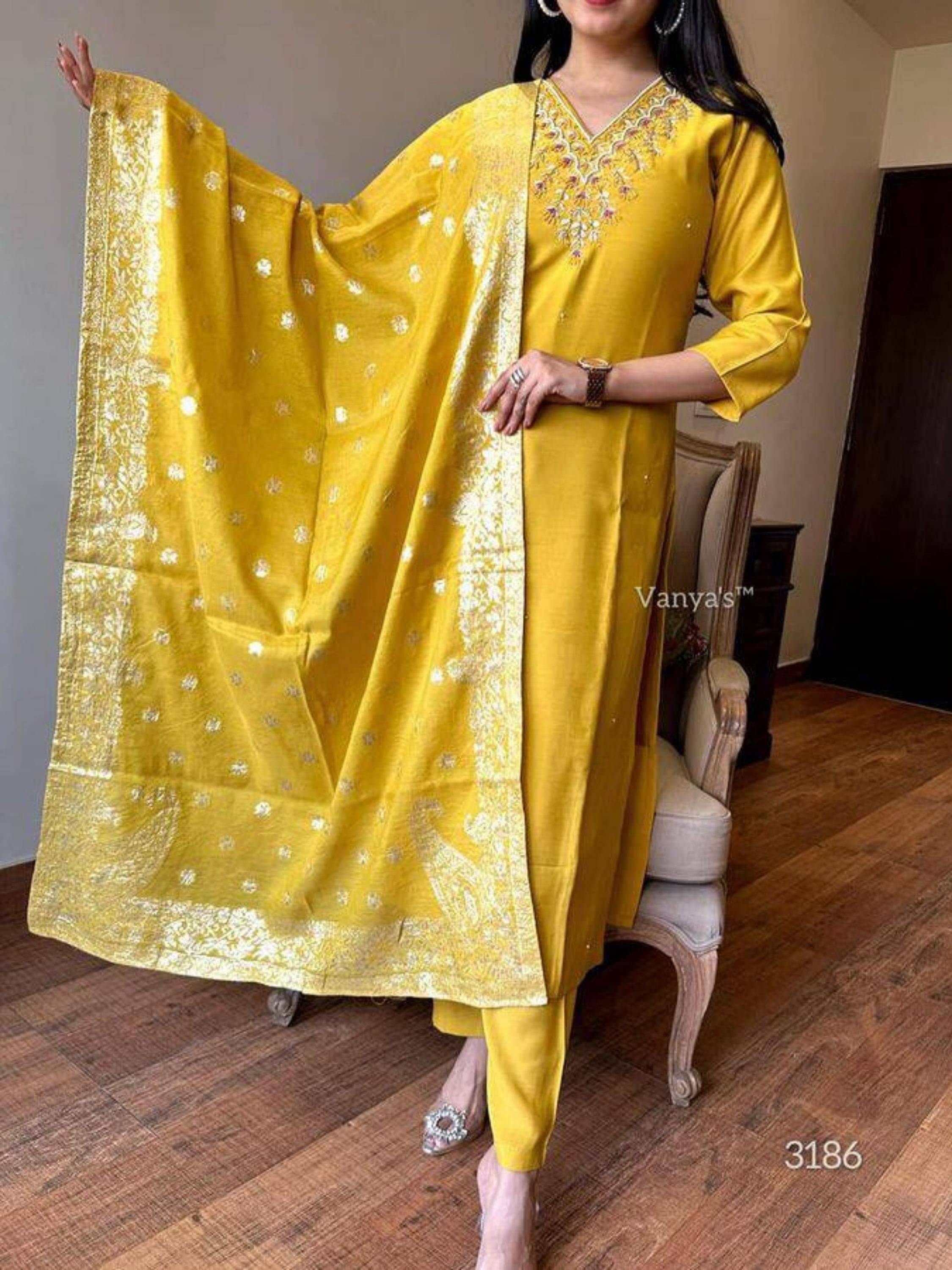 Eeloo Viscose Embroidered Kurti With Pants Women's Stitched Salwar Suit - Yellow ( Pack of 1 ) Eeloo Viscose Embroidered Kurti With Pants Women's Stitched Salwar Suit - Yellow ( Pack of 1 )
