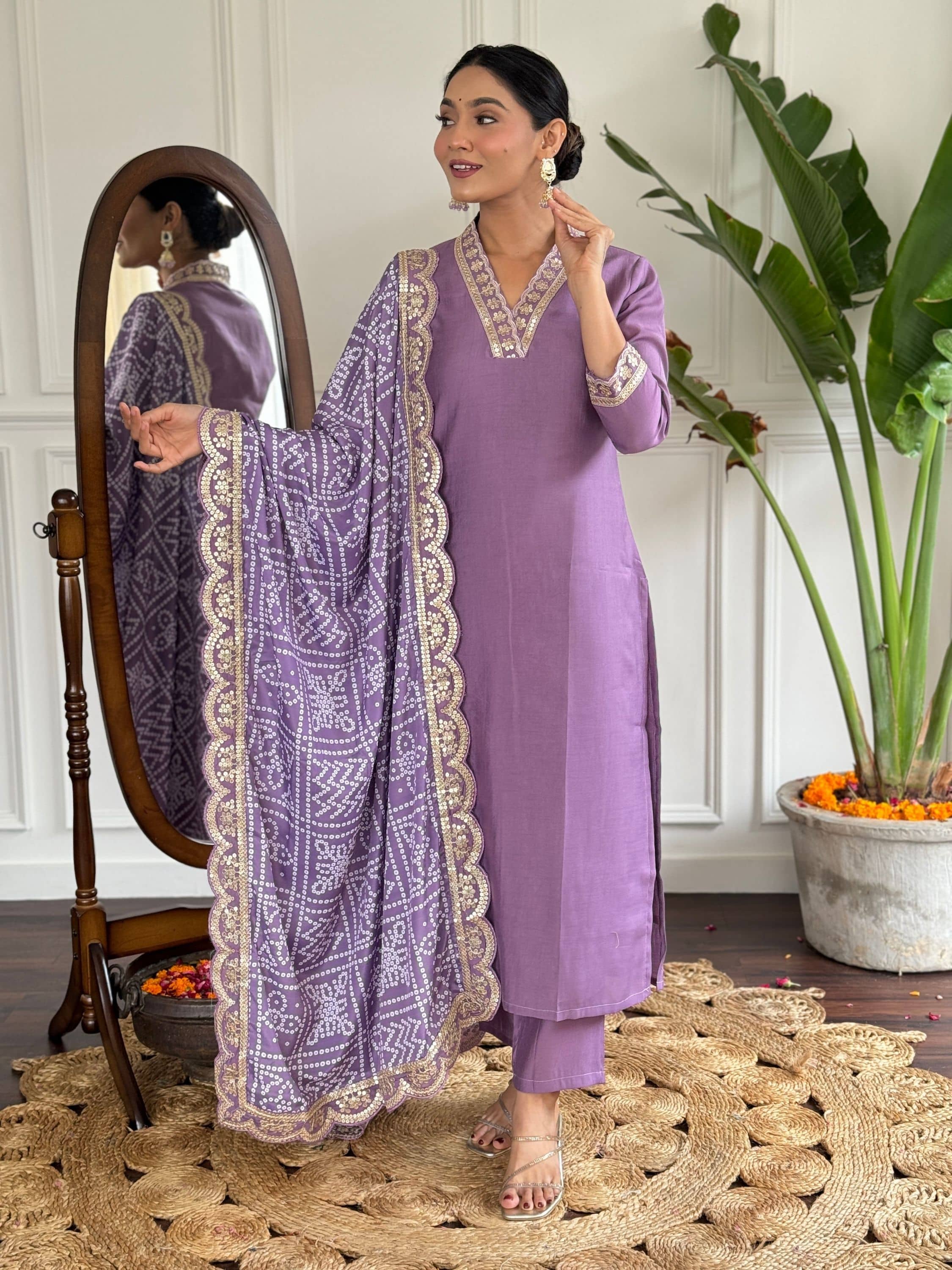 Eeloo Viscose Embroidered Kurti With Pants Women's Stitched Salwar Suit - Purple ( Pack of 1 )