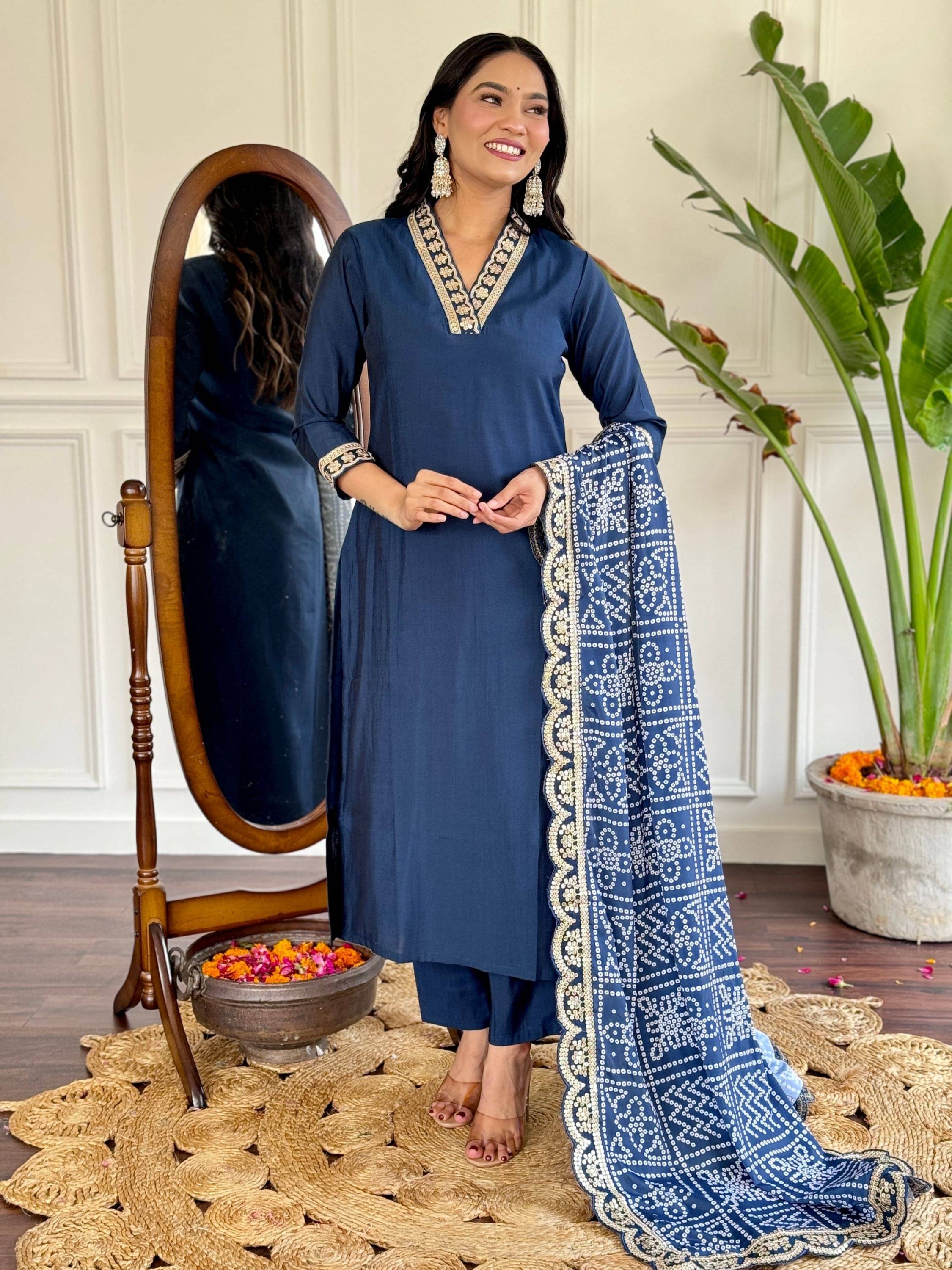 Eeloo Viscose Embroidered Kurti With Pants Women's Stitched Salwar Suit - Blue ( Pack of 1 ) Eeloo Viscose Embroidered Kurti With Pants Women's Stitched Salwar Suit - Blue ( Pack of 1 )