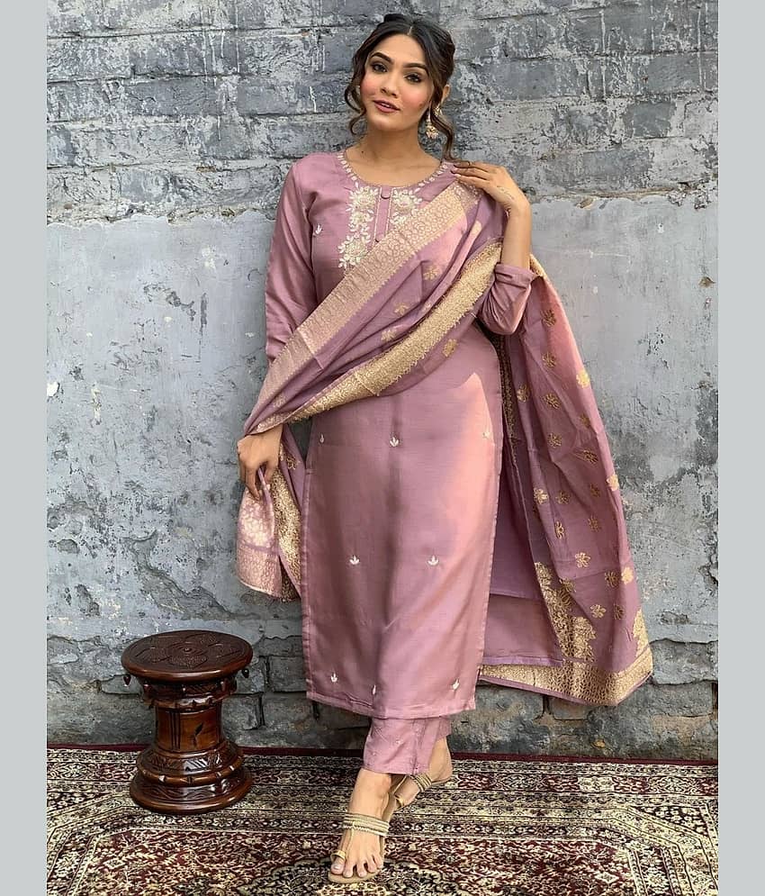 Eeloo Viscose Embroidered Kurti With Pants Women's Stitched Salwar Suit - Multicoloured ( Pack of 1 )