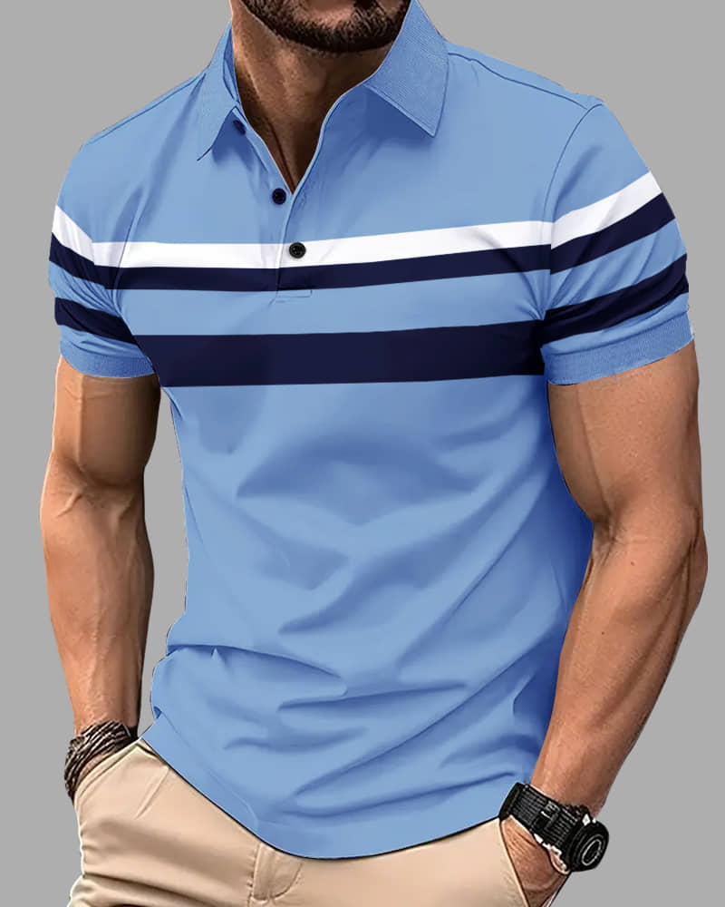 Eyebogler Pack of 1 Cotton Blend Regular Fit Striped Half Sleeves Men's Polo T Shirt ( White )