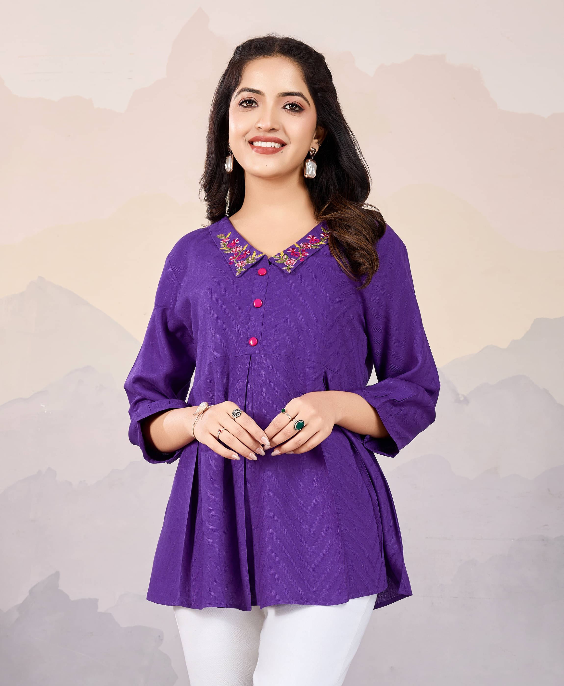 MOJILAA Women's Viscose Peplum Top ( Purple ) MOJILAA Women's Viscose Peplum Top ( Purple )