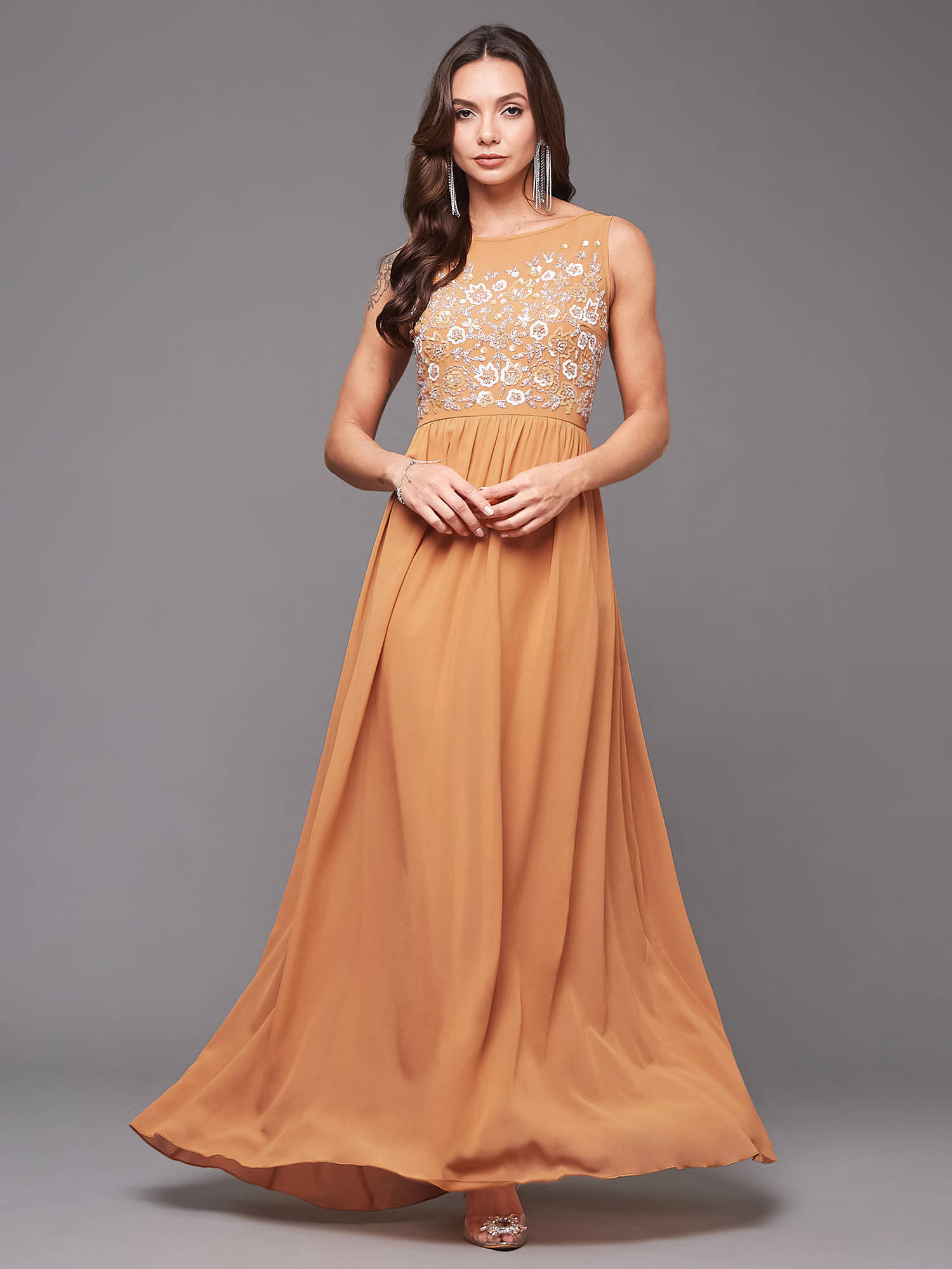 Miss Chase Women Georgette Embroidered Maxi ( Orange ) Miss Chase Women Georgette Embroidered Maxi ( Orange )