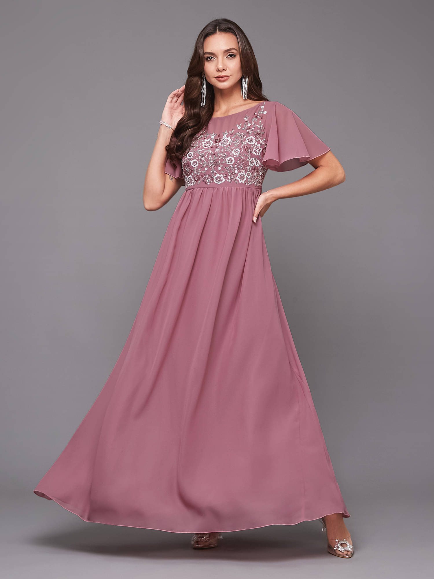 Miss Chase Women Georgette Embroidered Maxi ( Lavender ) Miss Chase Women Georgette Embroidered Maxi ( Lavender )