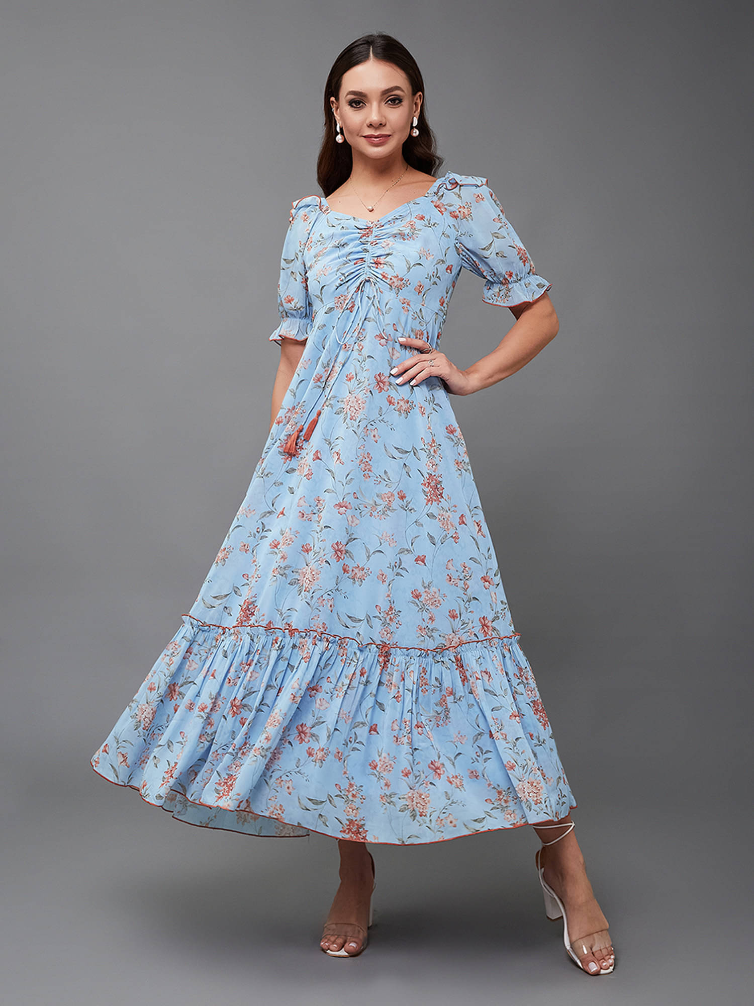     			Miss Chase Women Georgette Printed Maxi ( Blue )