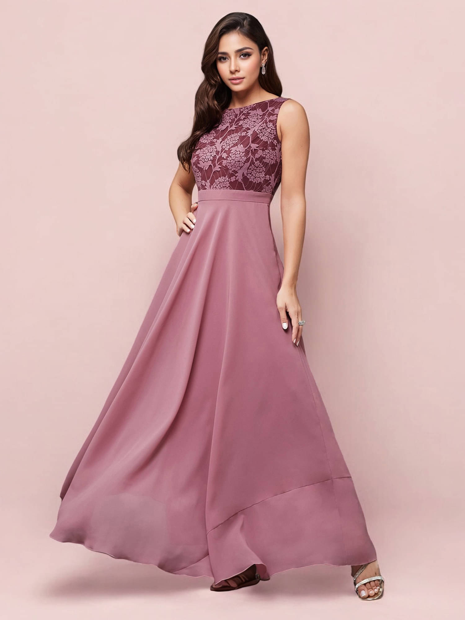 Miss Chase Women Georgette Printed Maxi ( Lavender ) Miss Chase Women Georgette Printed Maxi ( Lavender )