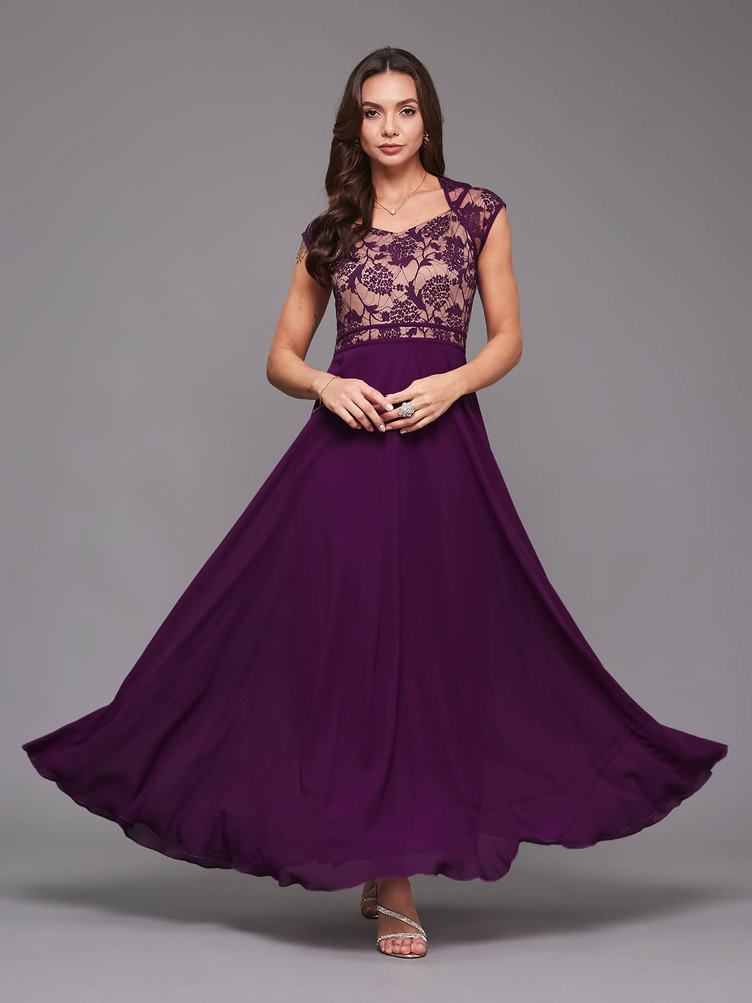     			Miss Chase Women Georgette Printed Fit & Flare Dress ( Purple )