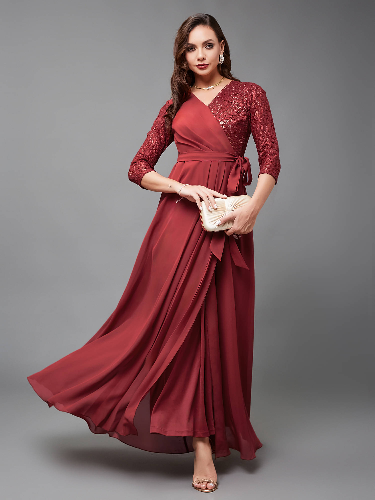     			Miss Chase Women Georgette Self Design Wrap Dress ( Red )