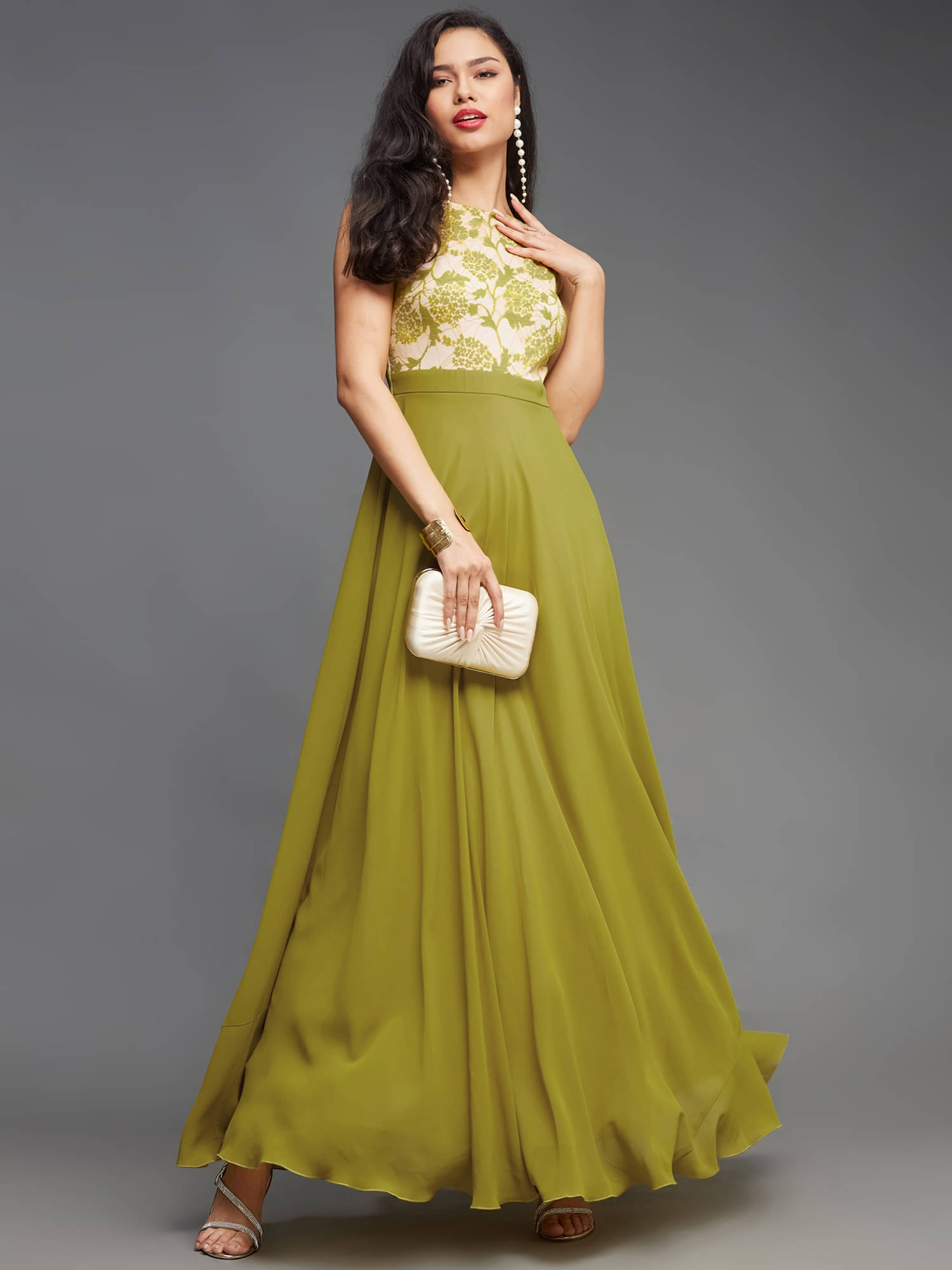 Miss Chase Women Georgette Self Design Maxi ( Green ) Miss Chase Women Georgette Self Design Maxi ( Green )