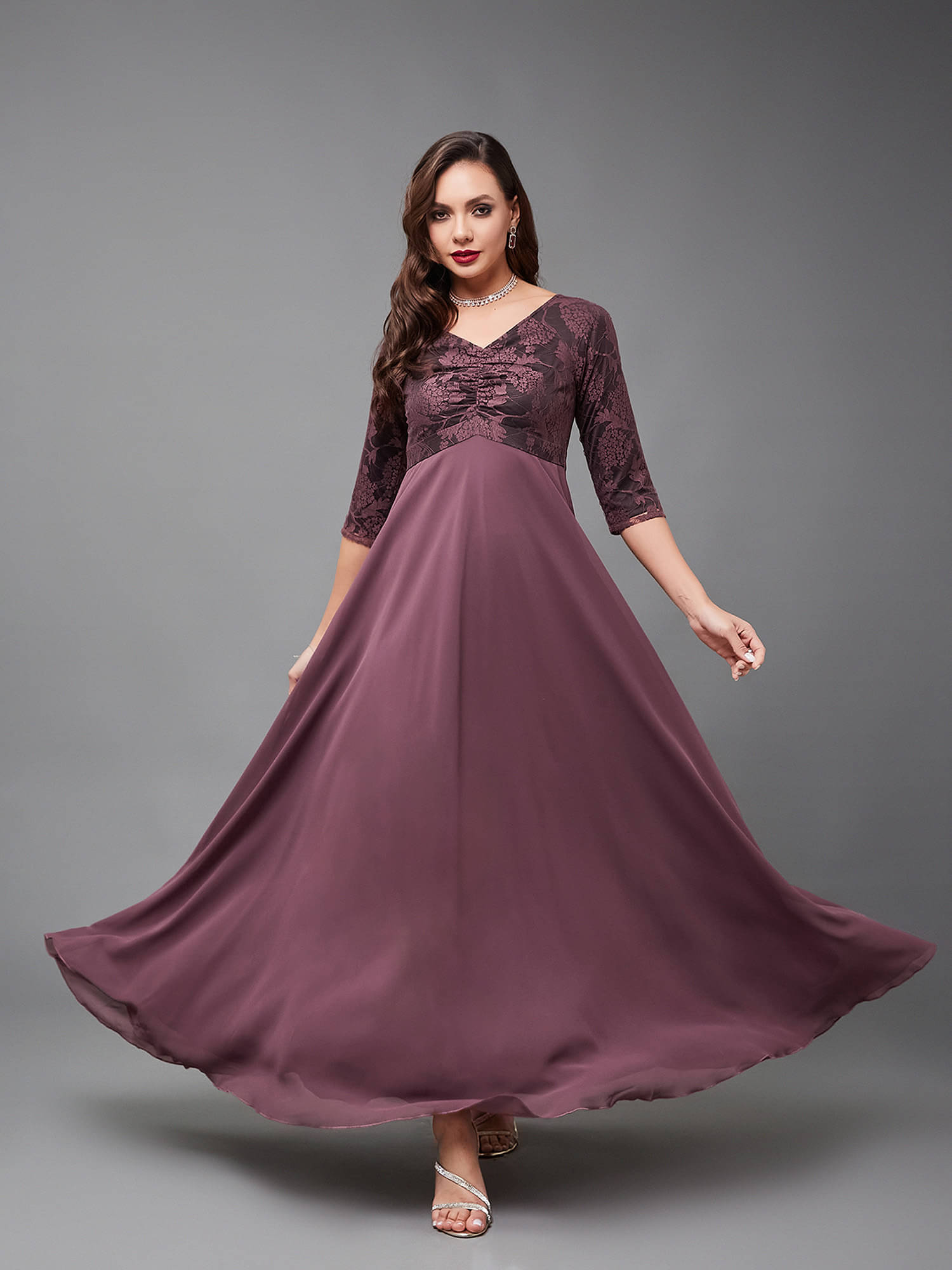 Miss Chase Women Georgette Self Design Empire Dress ( Mauve ) Miss Chase Women Georgette Self Design Empire Dress ( Mauve )