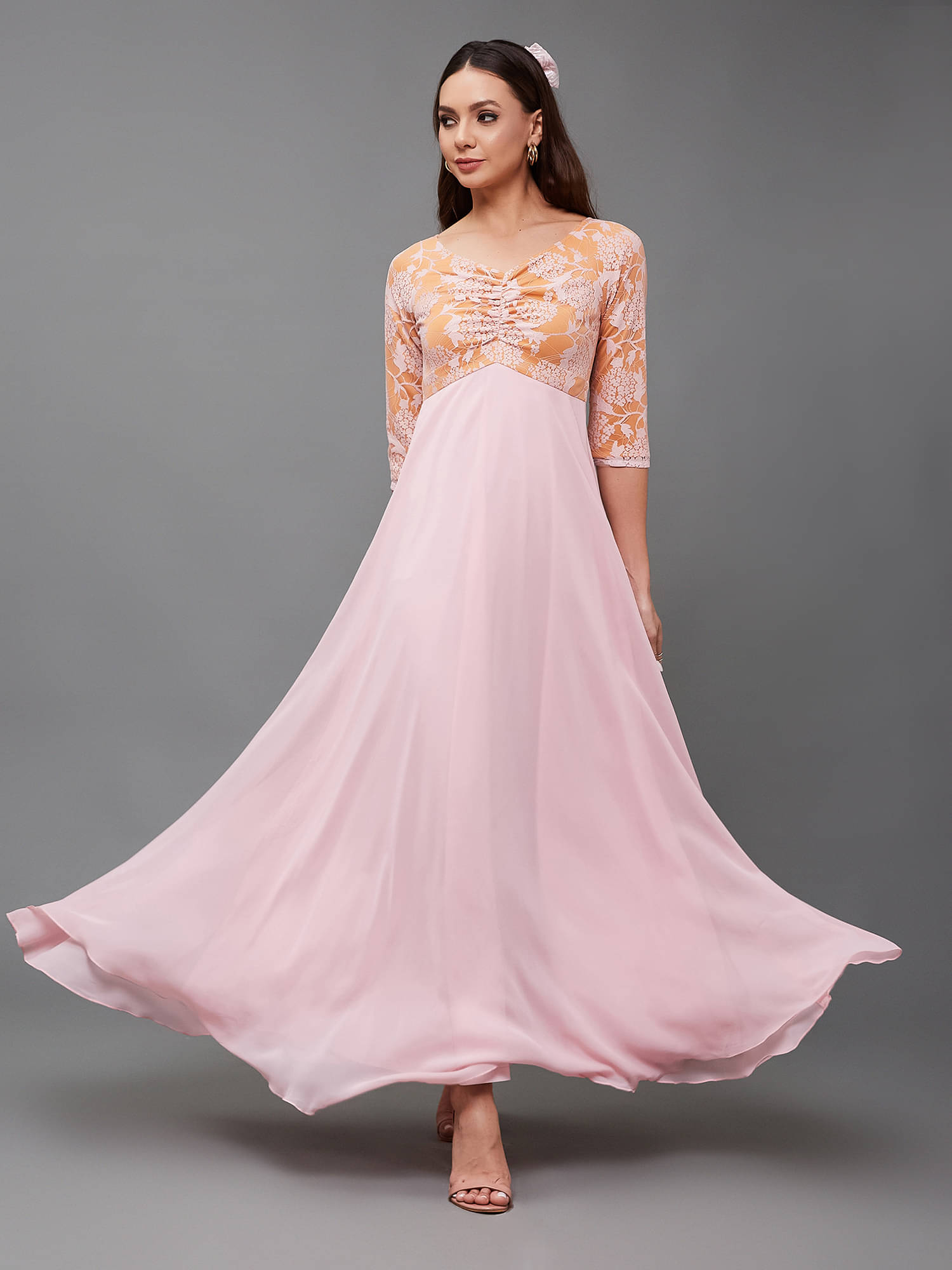 Miss Chase Women Georgette Self Design Empire Dress ( Pink ) Miss Chase Women Georgette Self Design Empire Dress ( Pink )