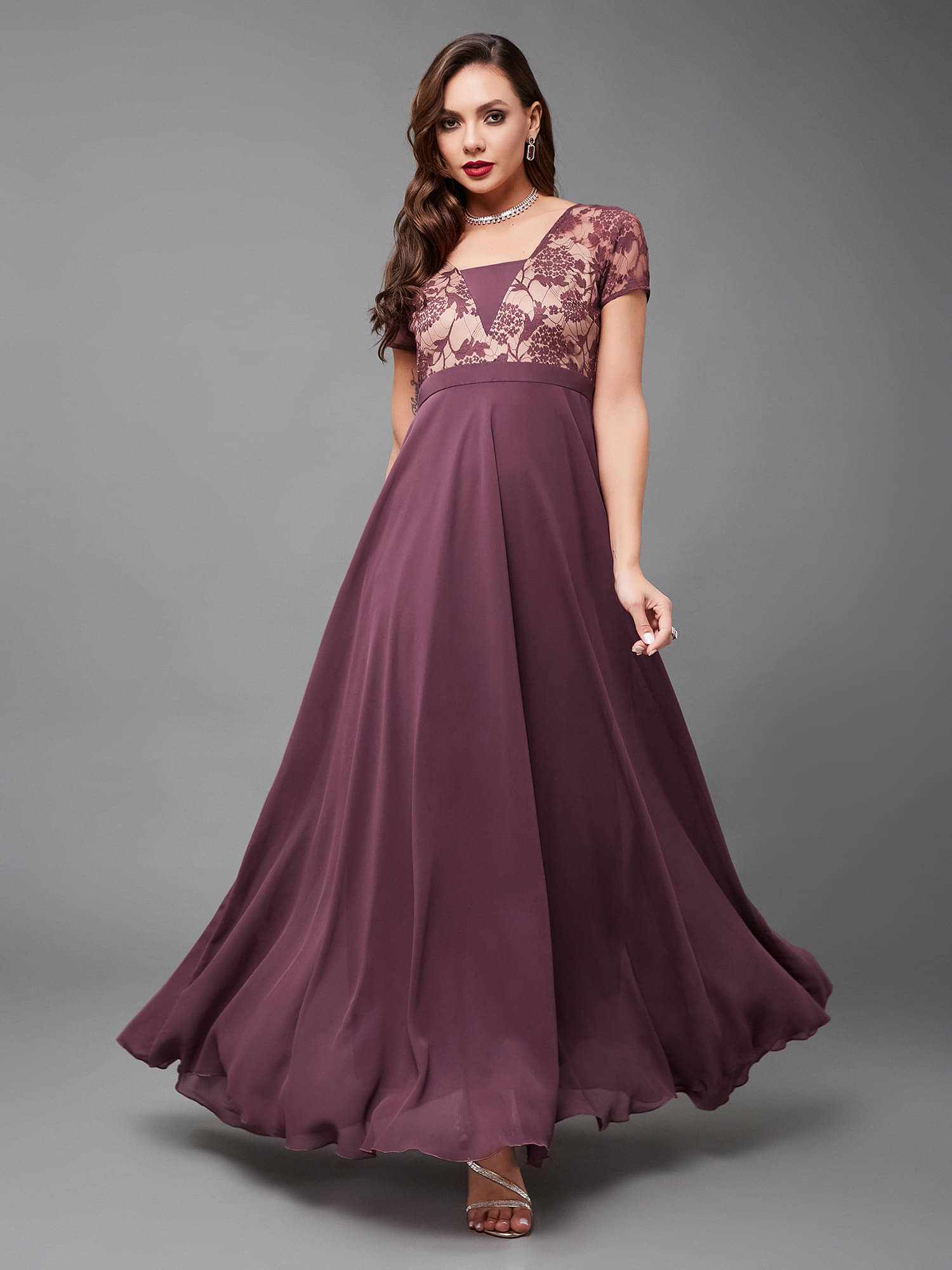     			Miss Chase Women Georgette Self Design Maxi ( Mauve )