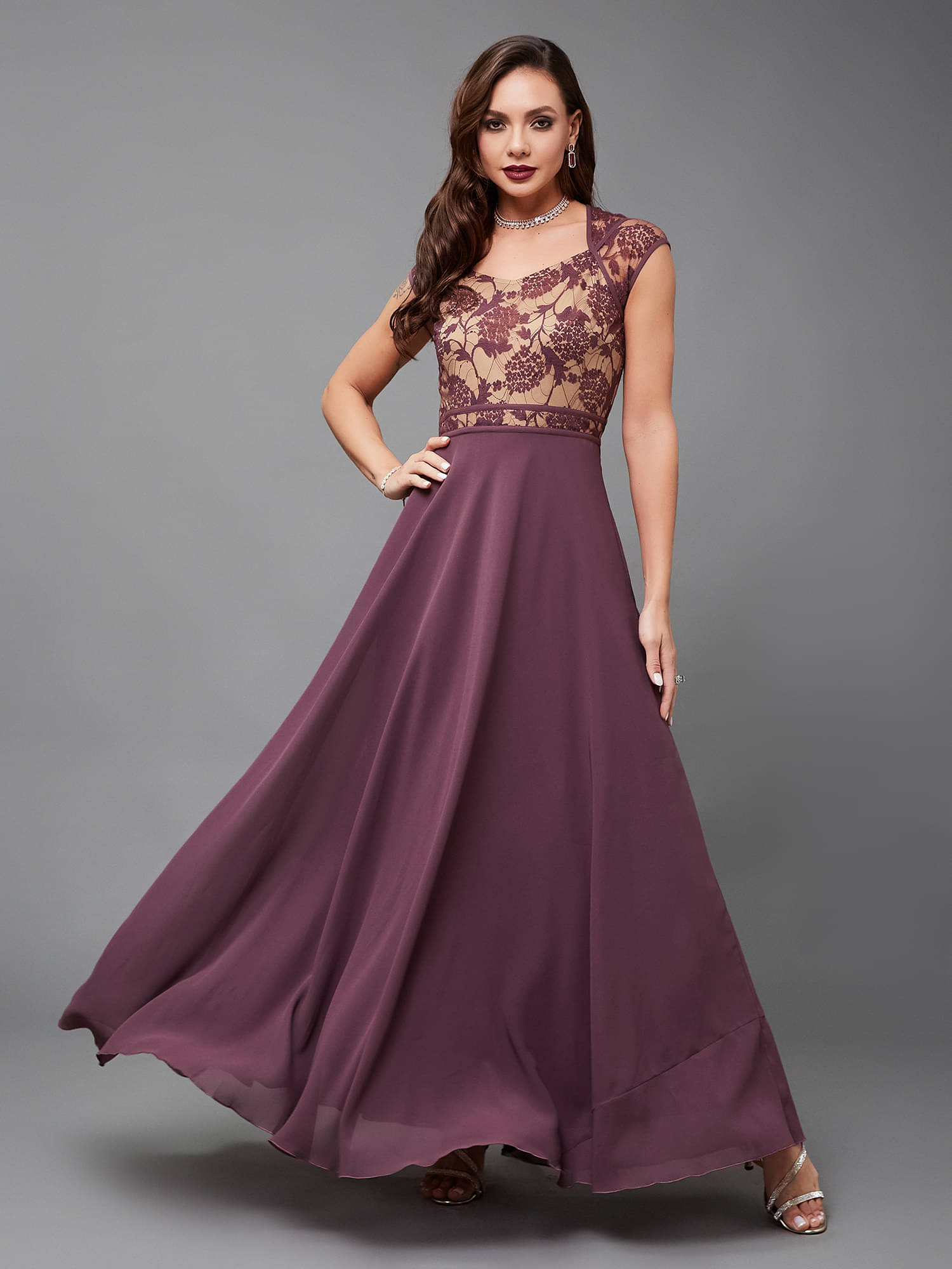 Miss Chase Women Georgette Printed Fit & Flare Dress ( Mauve ) Miss Chase Women Georgette Printed Fit & Flare Dress ( Mauve )
