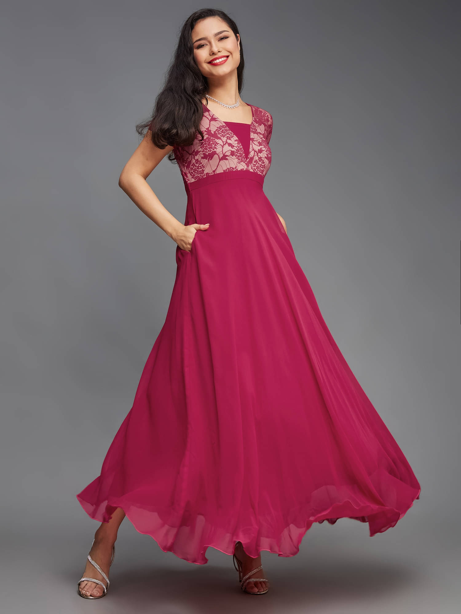 Miss Chase Women Georgette Self Design Maxi ( Pink ) Miss Chase Women Georgette Self Design Maxi ( Pink )