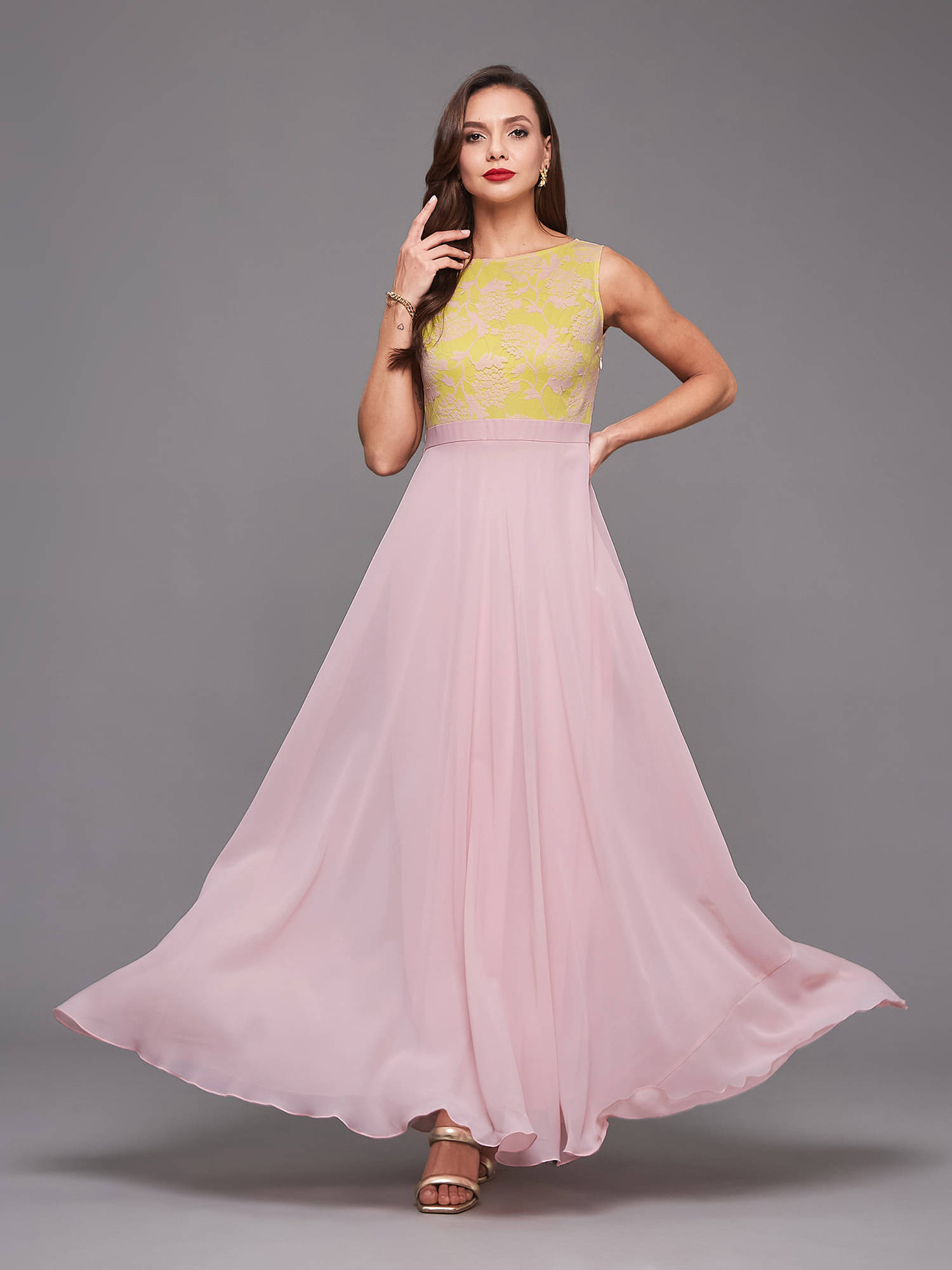 Miss Chase Women Georgette Self Design Maxi ( Pink ) Miss Chase Women Georgette Self Design Maxi ( Pink )