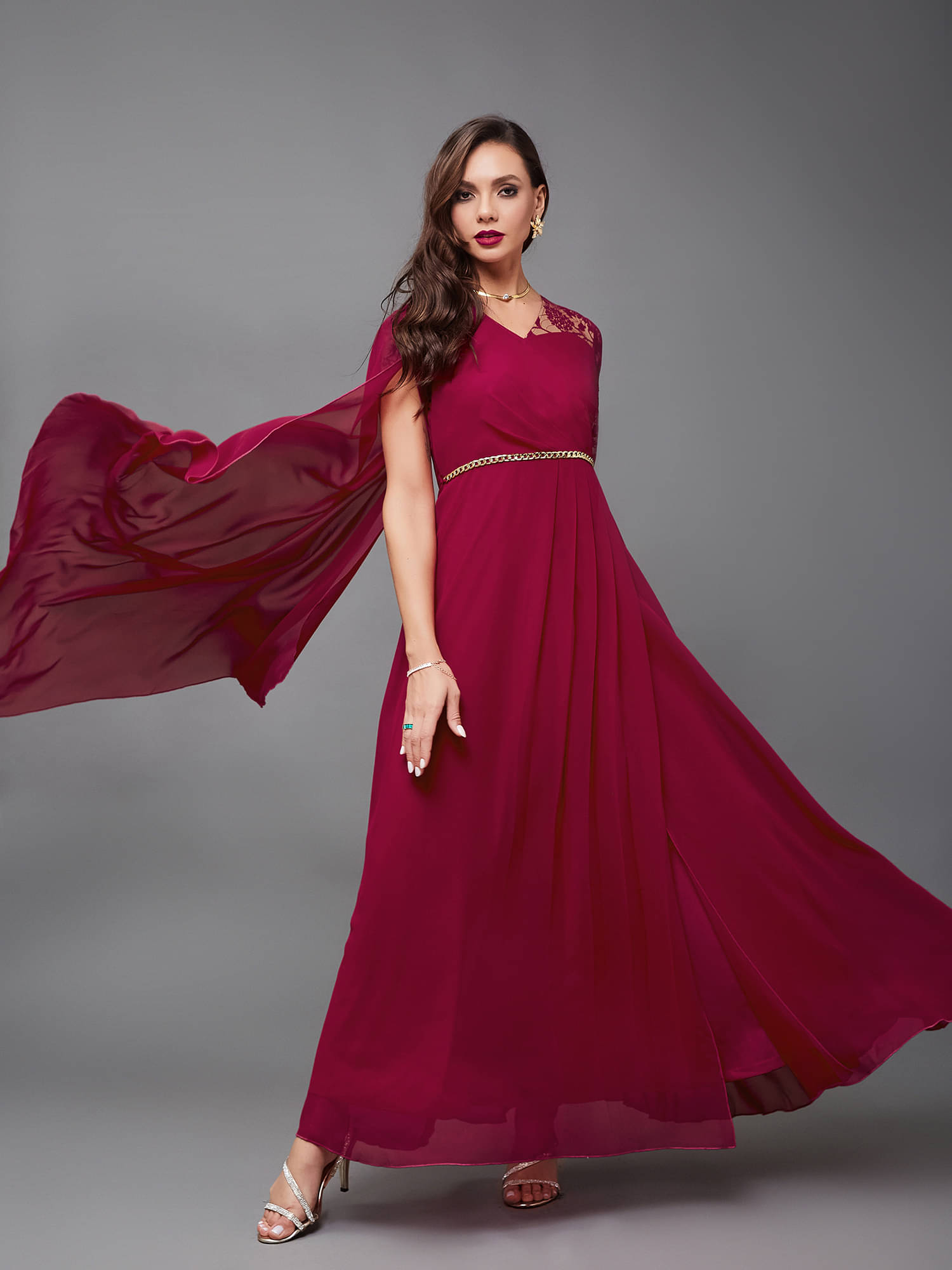 Miss Chase Women Georgette Self Design Asymmetric Dress ( Pink )     			Miss Chase Women Georgette Self Design Asymmetric Dress ( Pink )