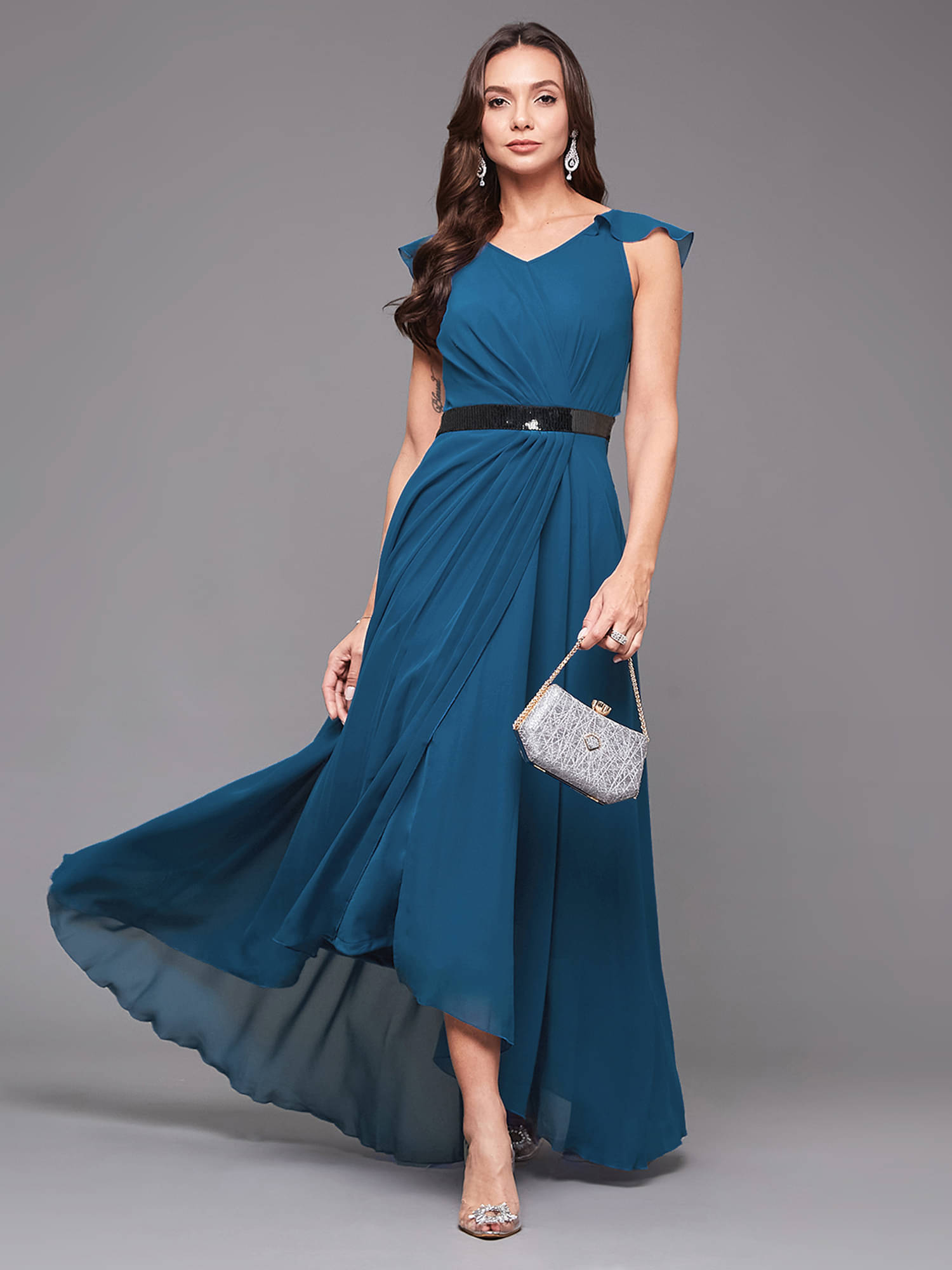 Miss Chase Women Georgette Solid Maxi ( Blue ) Miss Chase Women Georgette Solid Maxi ( Blue )