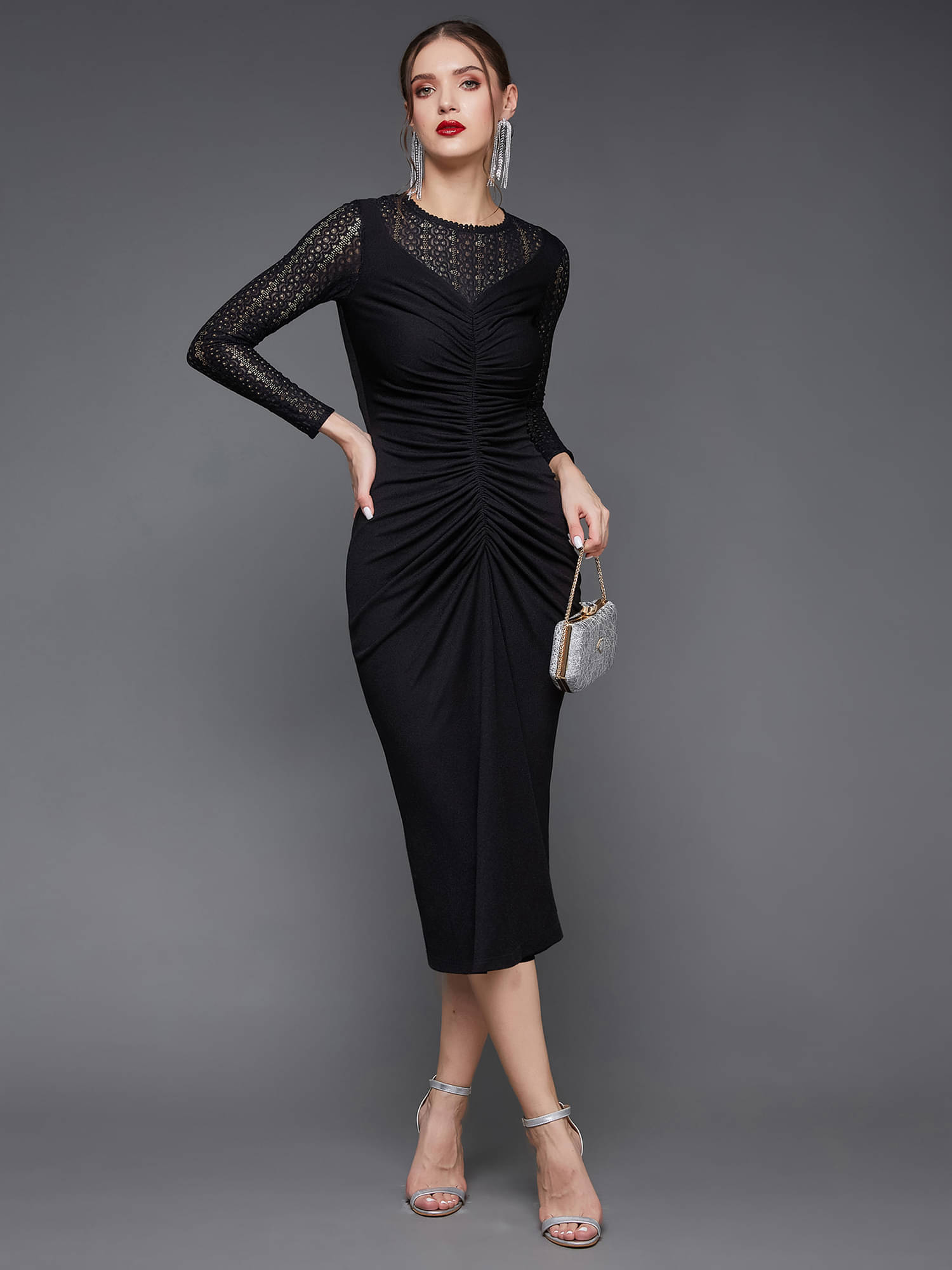     			Miss Chase Women Polyester Self Design Bodycon Dress ( Black )