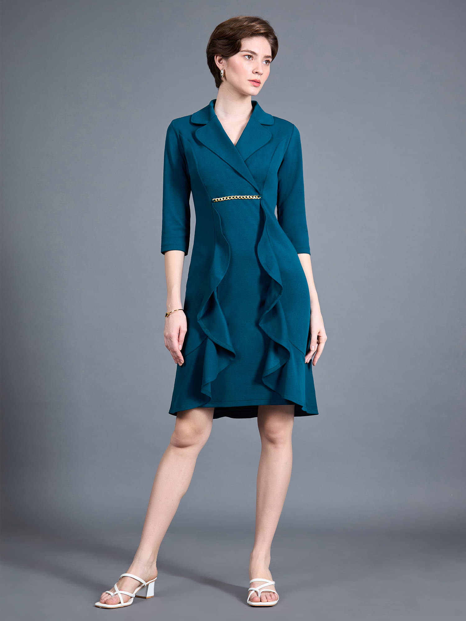     			Miss Chase Women Polyester Solid Bodycon Dress ( Teal )