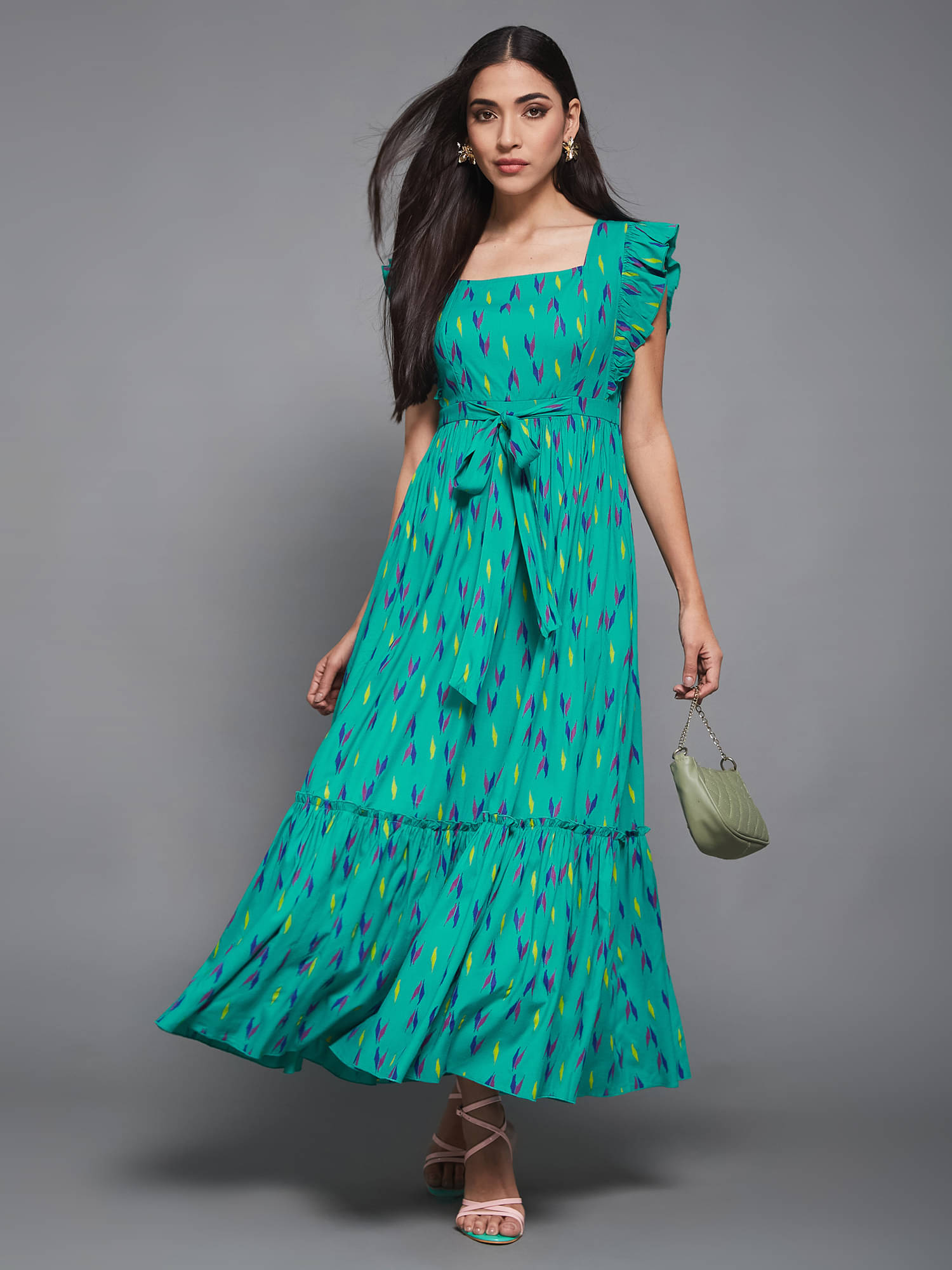 Miss Chase Women Viscose Rayon Printed Maxi ( Turquoise ) Miss Chase Women Viscose Rayon Printed Maxi ( Turquoise )