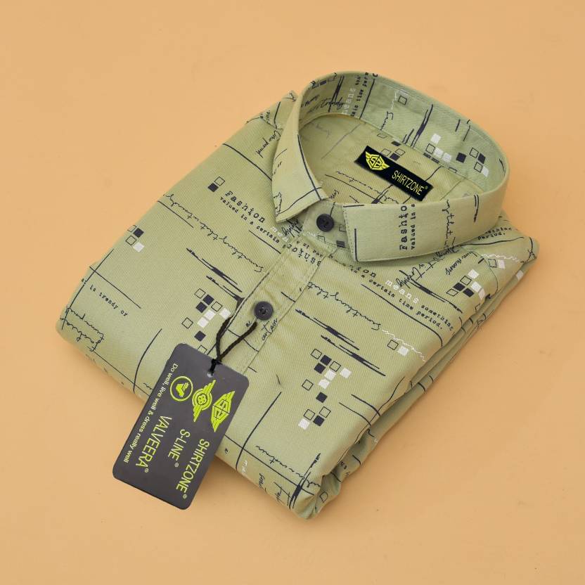     			S-LINE 100% Cotton Slim Fit Printed Full Sleeves Men's Casual Shirt - Green ( Pack of 1 )