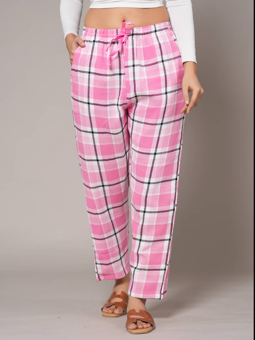     			STYLE SHOES Pack of 1 Cotton Regular Women's Casual Pants ( Pink,White )