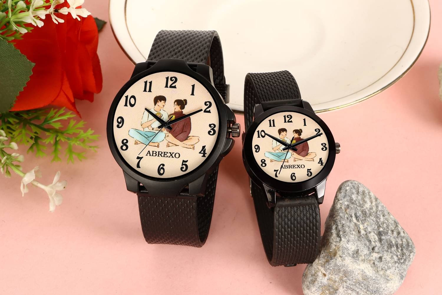     			THMT Black Silicon Analog Couple's Watch