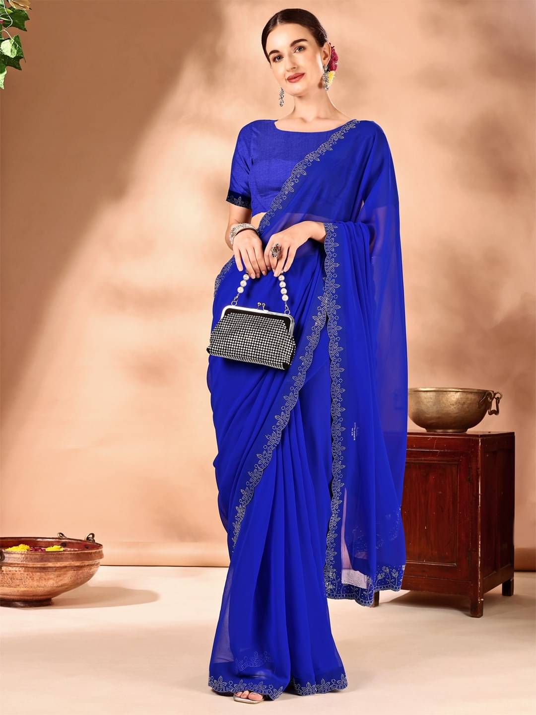 Vibhagyaa Chiffon Embellished Saree With Unstitched Blouse Piece ( Blue ) Vibhagyaa Chiffon Embellished Saree With Unstitched Blouse Piece ( Blue )