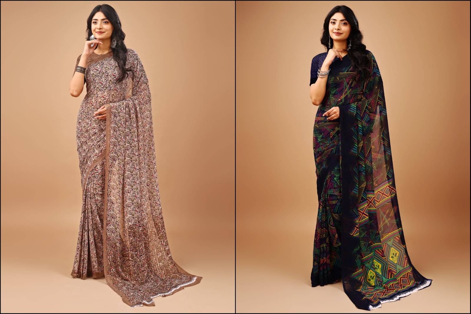Vibhagyaa Chiffon Printed Saree With Unstitched Blouse Piece ( Multicolor ) Vibhagyaa Chiffon Printed Saree With Unstitched Blouse Piece ( Multicolor )