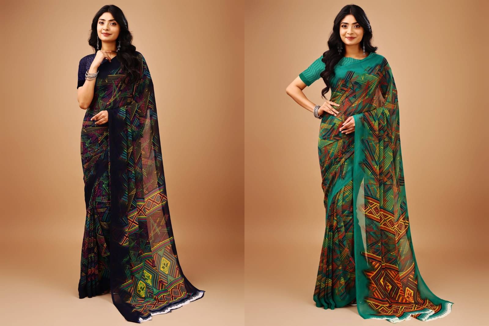 Vibhagyaa Chiffon Printed Saree With Unstitched Blouse Piece ( Multicolor ) Vibhagyaa Chiffon Printed Saree With Unstitched Blouse Piece ( Multicolor )