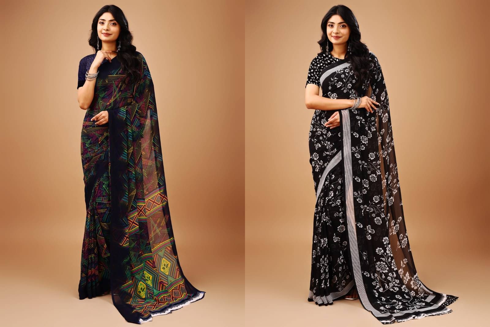     			Vibhagyaa Chiffon Printed Saree With Unstitched Blouse Piece ( Multicolor )