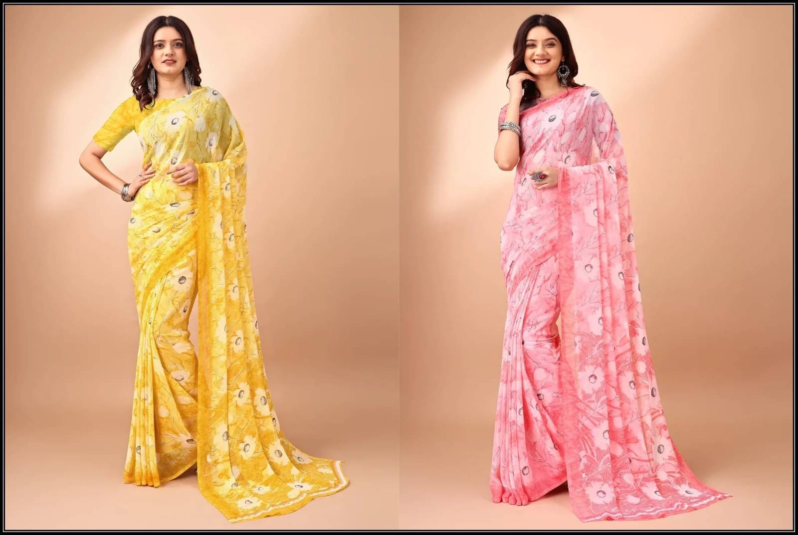 Vibhagyaa Chiffon Printed Saree With Unstitched Blouse Piece ( Multicolor ) Vibhagyaa Chiffon Printed Saree With Unstitched Blouse Piece ( Multicolor )