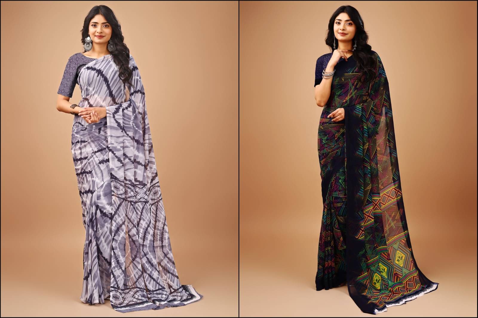     			Vibhagyaa Chiffon Printed Saree With Unstitched Blouse Piece ( Multicolor )