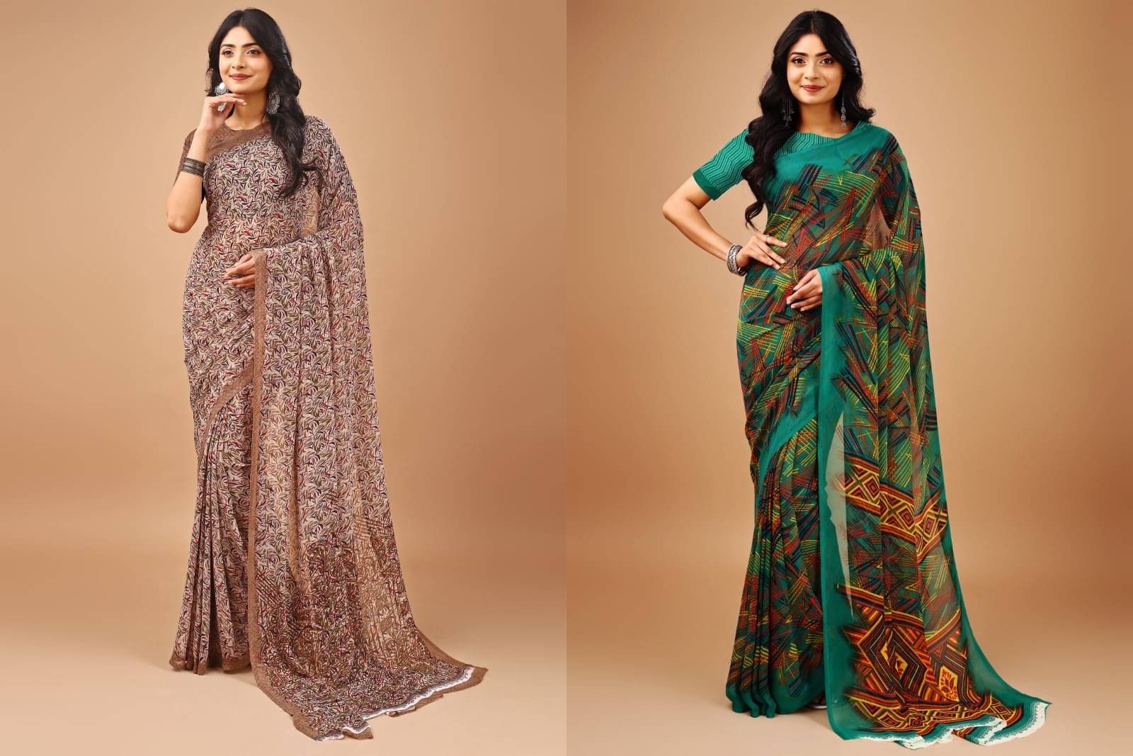     			Vibhagyaa Chiffon Printed Saree With Unstitched Blouse Piece ( Multicolor )