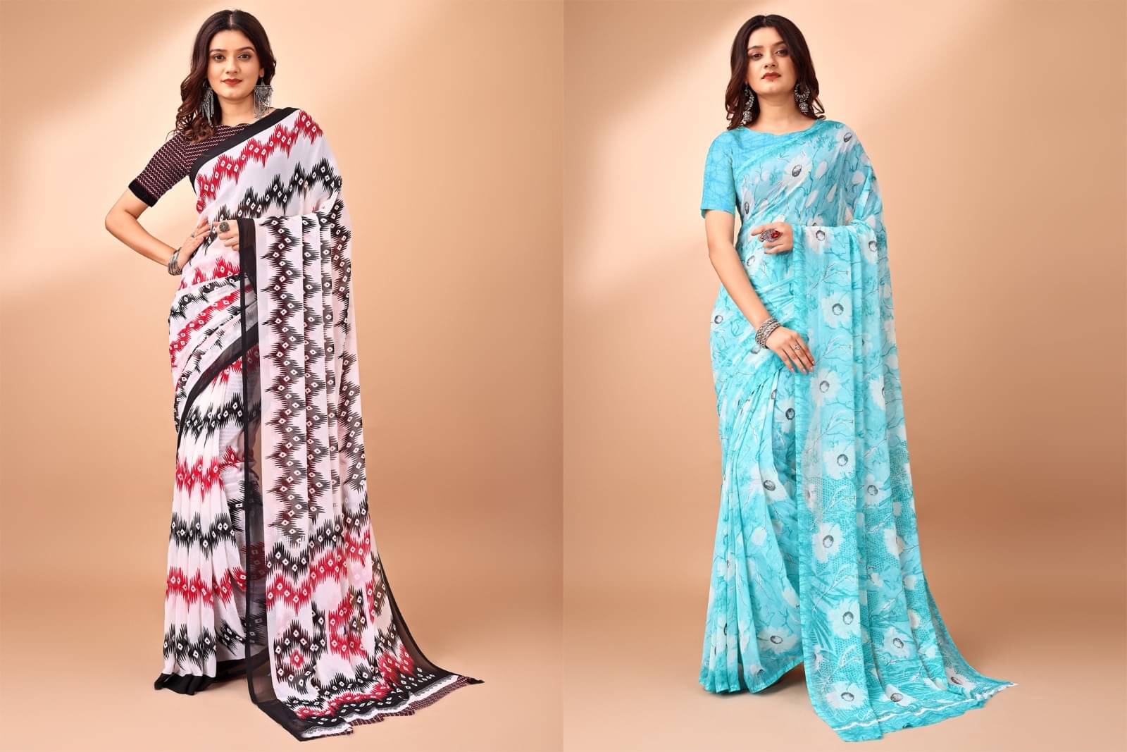Vibhagyaa Chiffon Printed Saree With Unstitched Blouse Piece ( Multicolor ) Vibhagyaa Chiffon Printed Saree With Unstitched Blouse Piece ( Multicolor )