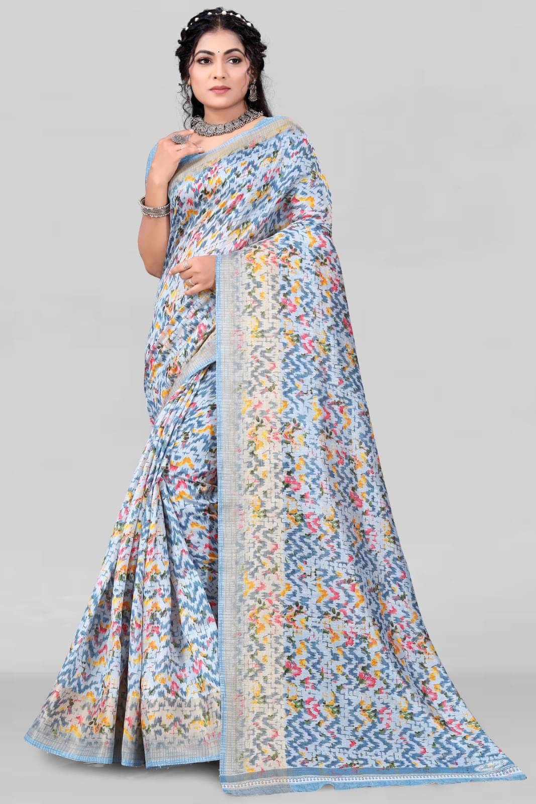 Vibhagyaa Cotton Blend Self Design Saree With Unstitched Blouse Piece ( Light Blue ) Vibhagyaa Cotton Blend Self Design Saree With Unstitched Blouse Piece ( Light Blue )