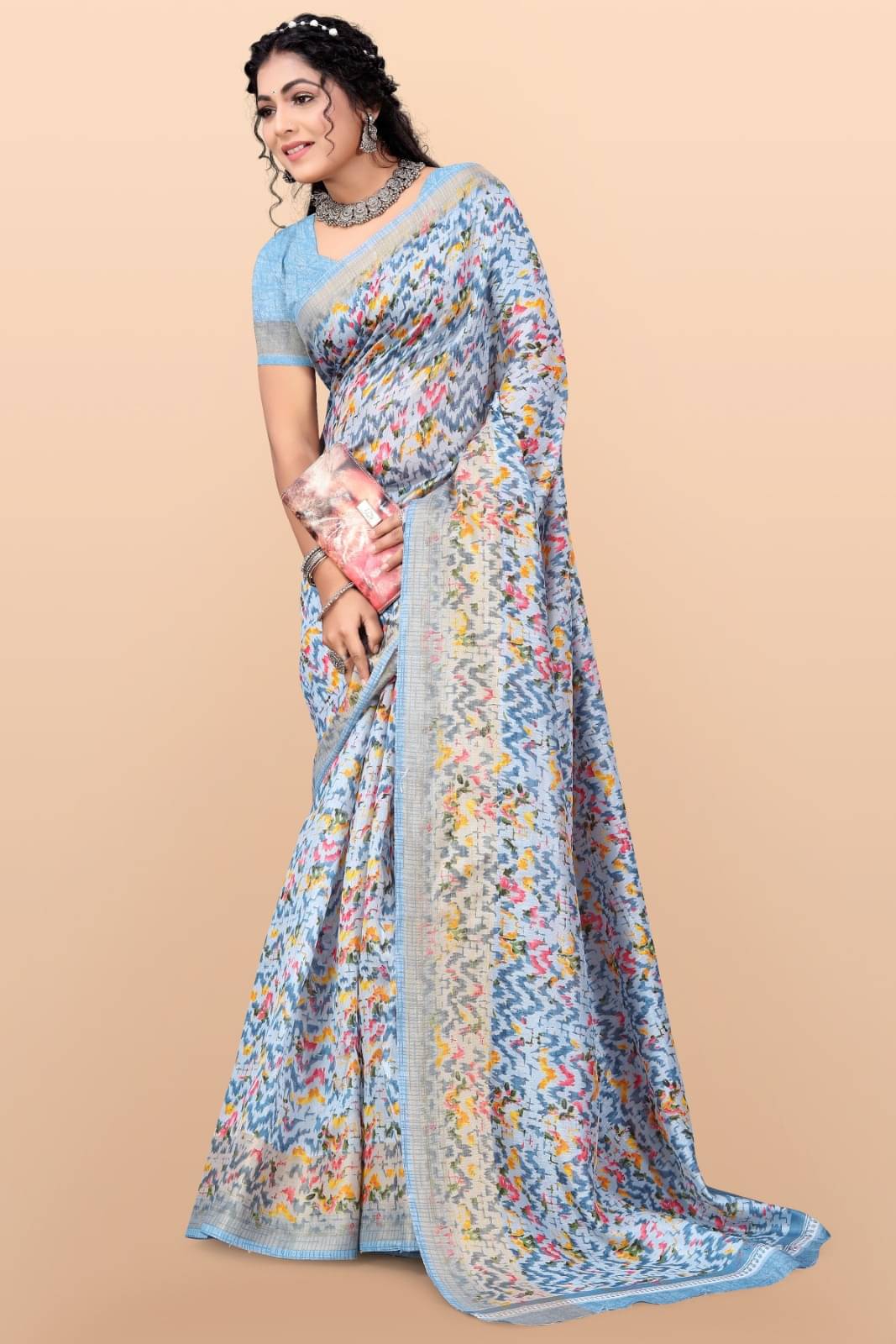     			Vibhagyaa Cotton Blend Self Design Saree With Unstitched Blouse Piece ( Light Blue )