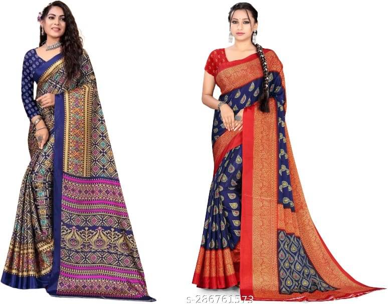 Vibhagyaa Crepe Printed Saree With Unstitched Blouse Piece ( Multicolor ) Vibhagyaa Crepe Printed Saree With Unstitched Blouse Piece ( Multicolor )