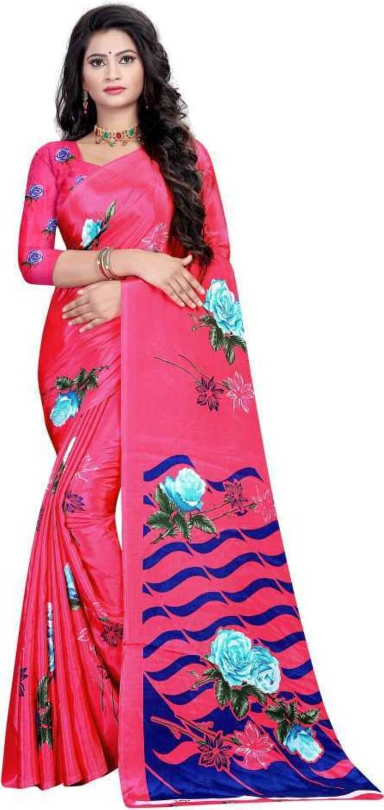 Vibhagyaa Crepe Printed Saree With Unstitched Blouse Piece ( Pink ) Vibhagyaa Crepe Printed Saree With Unstitched Blouse Piece ( Pink )