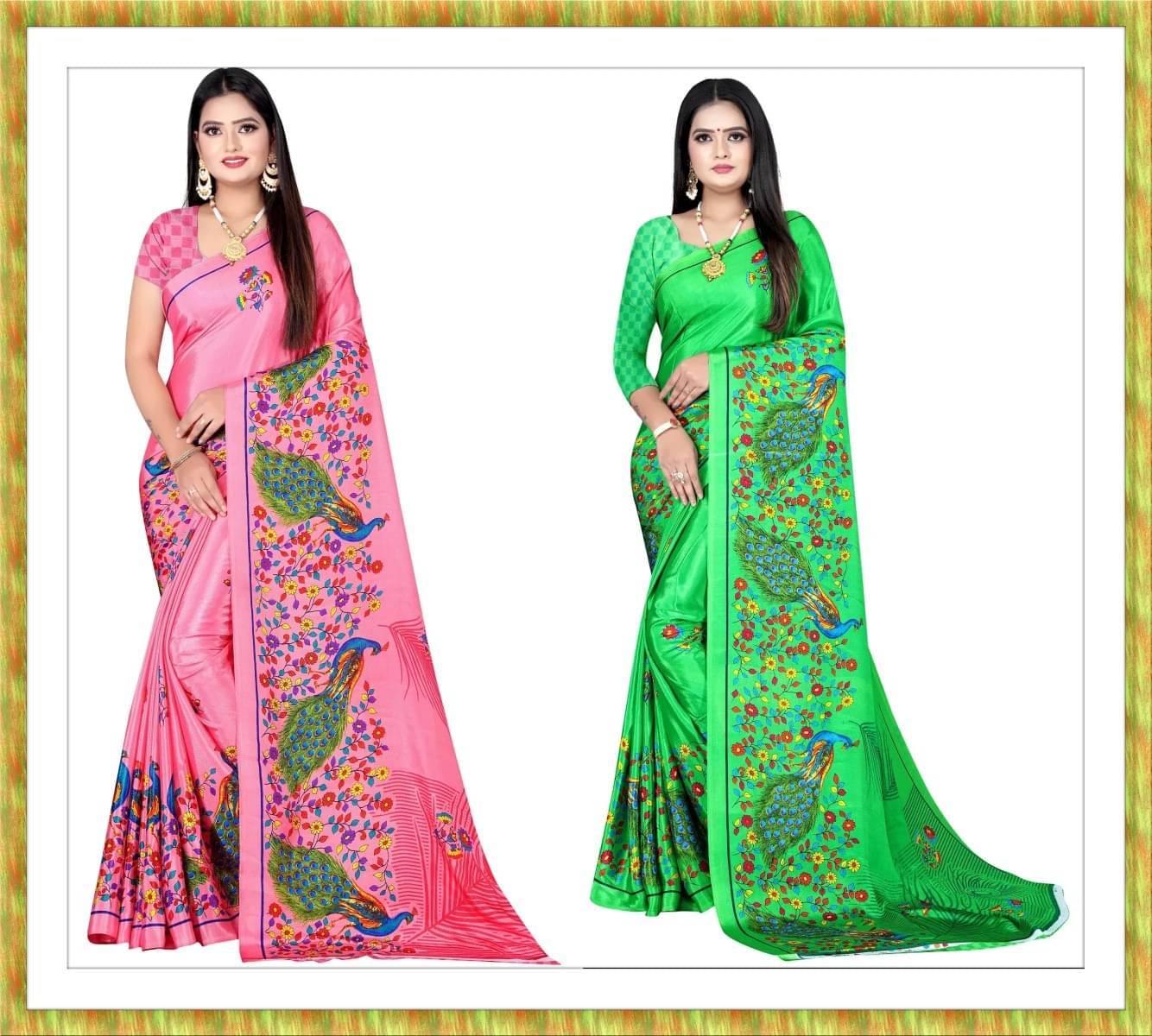     			Vibhagyaa Crepe Printed Saree With Unstitched Blouse Piece ( Multicolor )