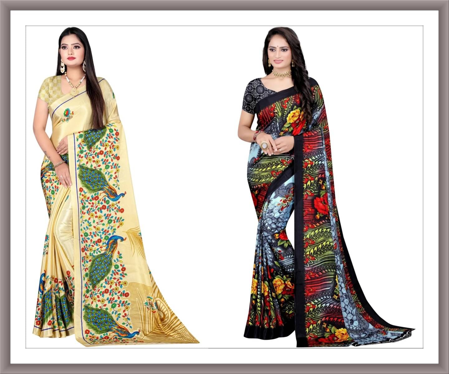     			Vibhagyaa Crepe Printed Saree With Unstitched Blouse Piece ( Multicolor )