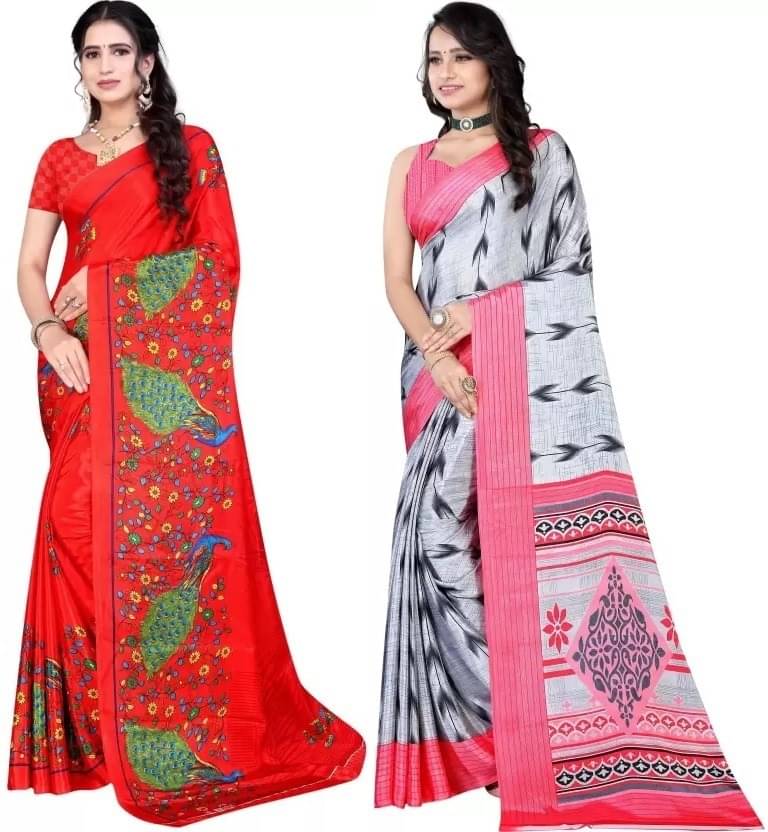 Vibhagyaa Crepe Printed Saree With Unstitched Blouse Piece ( Multicolor ) Vibhagyaa Crepe Printed Saree With Unstitched Blouse Piece ( Multicolor )