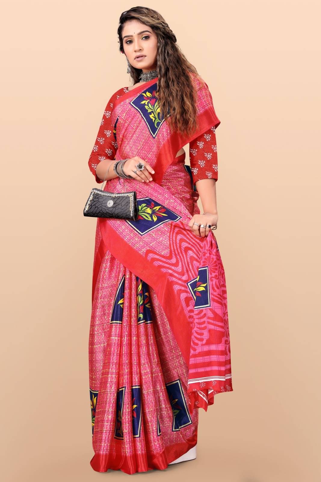    			Vibhagyaa Crepe Printed Saree With Unstitched Blouse Piece ( Red )