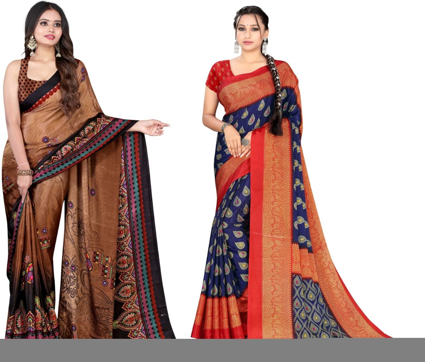 Vibhagyaa Crepe Printed Saree With Unstitched Blouse Piece ( Multicolor ) Vibhagyaa Crepe Printed Saree With Unstitched Blouse Piece ( Multicolor )